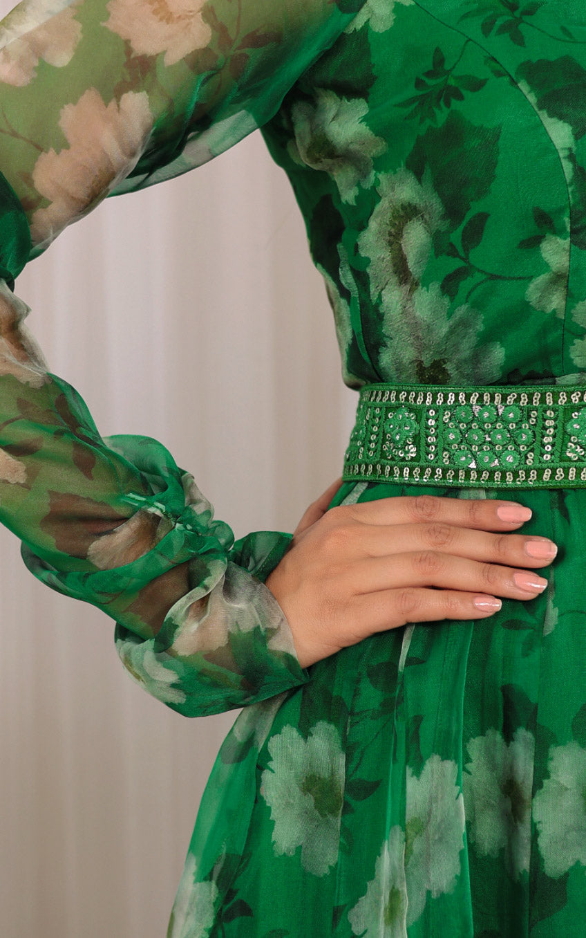 Vanshika Gaba Forest Green Organza Anarkali