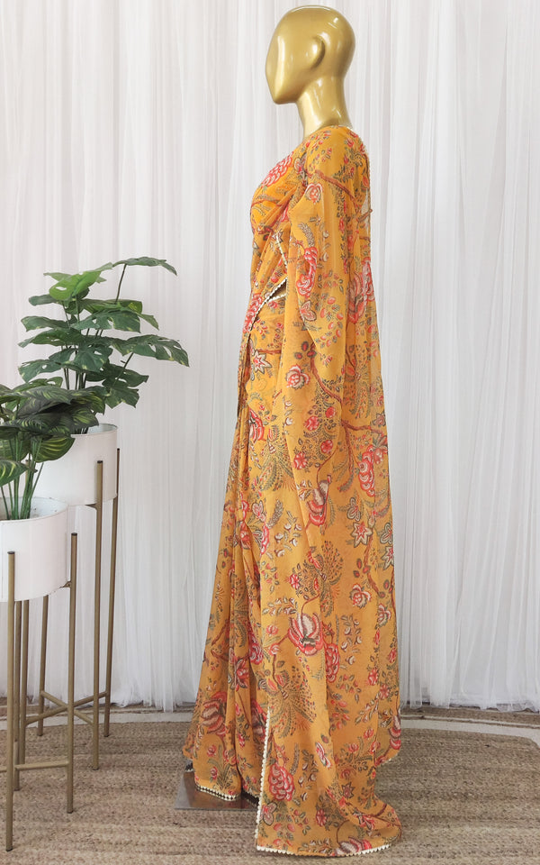 Mint Embroidered Georgette Choli With Heavy Mukaish Georgette Dhoti Saree. main image 0