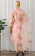 RED CRUSH KURTA SET WITH CREAM ORGANZA DUPATTA
