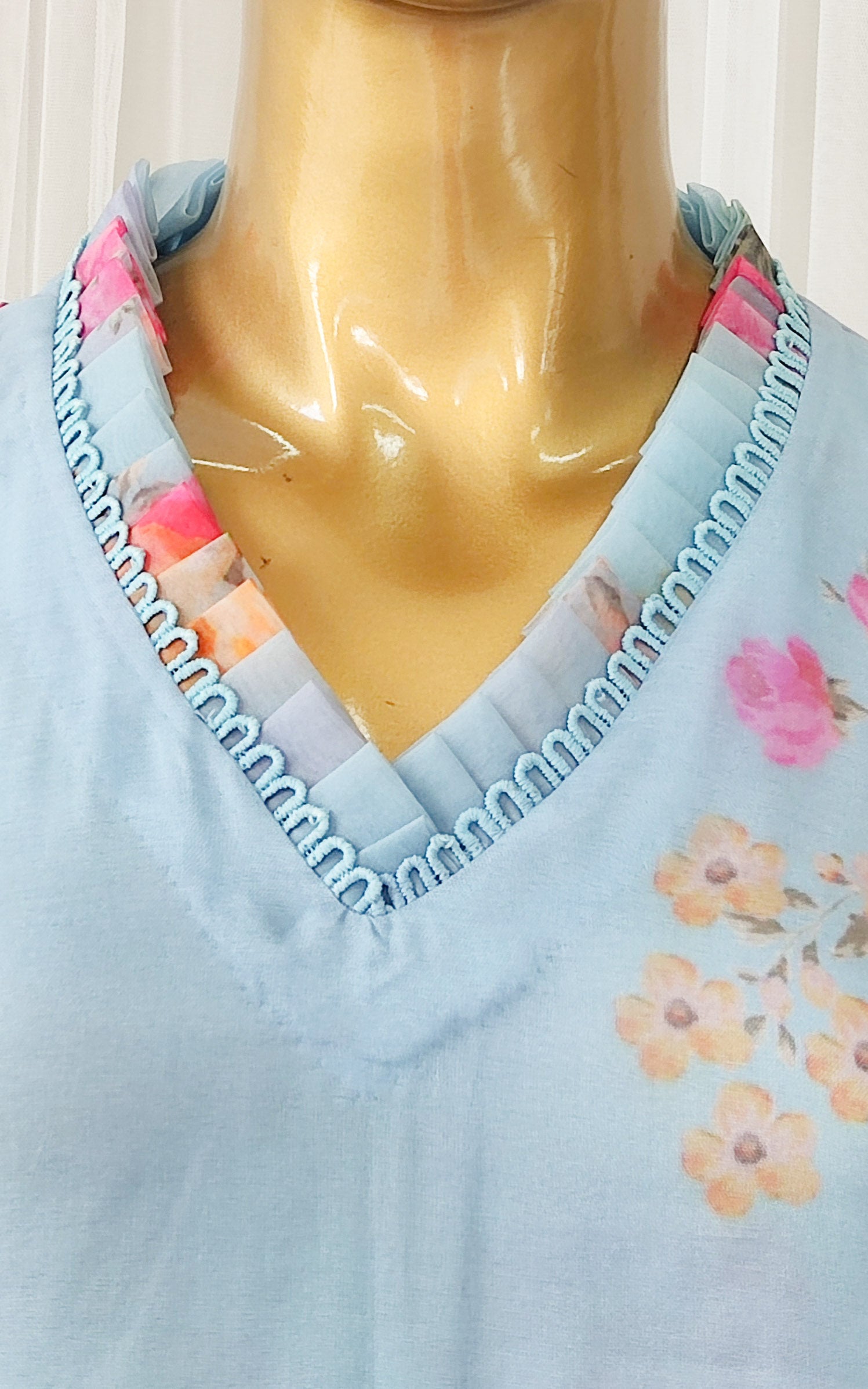 Powder Blue Floral Organza Kurta Set with Embroidered Dupatta