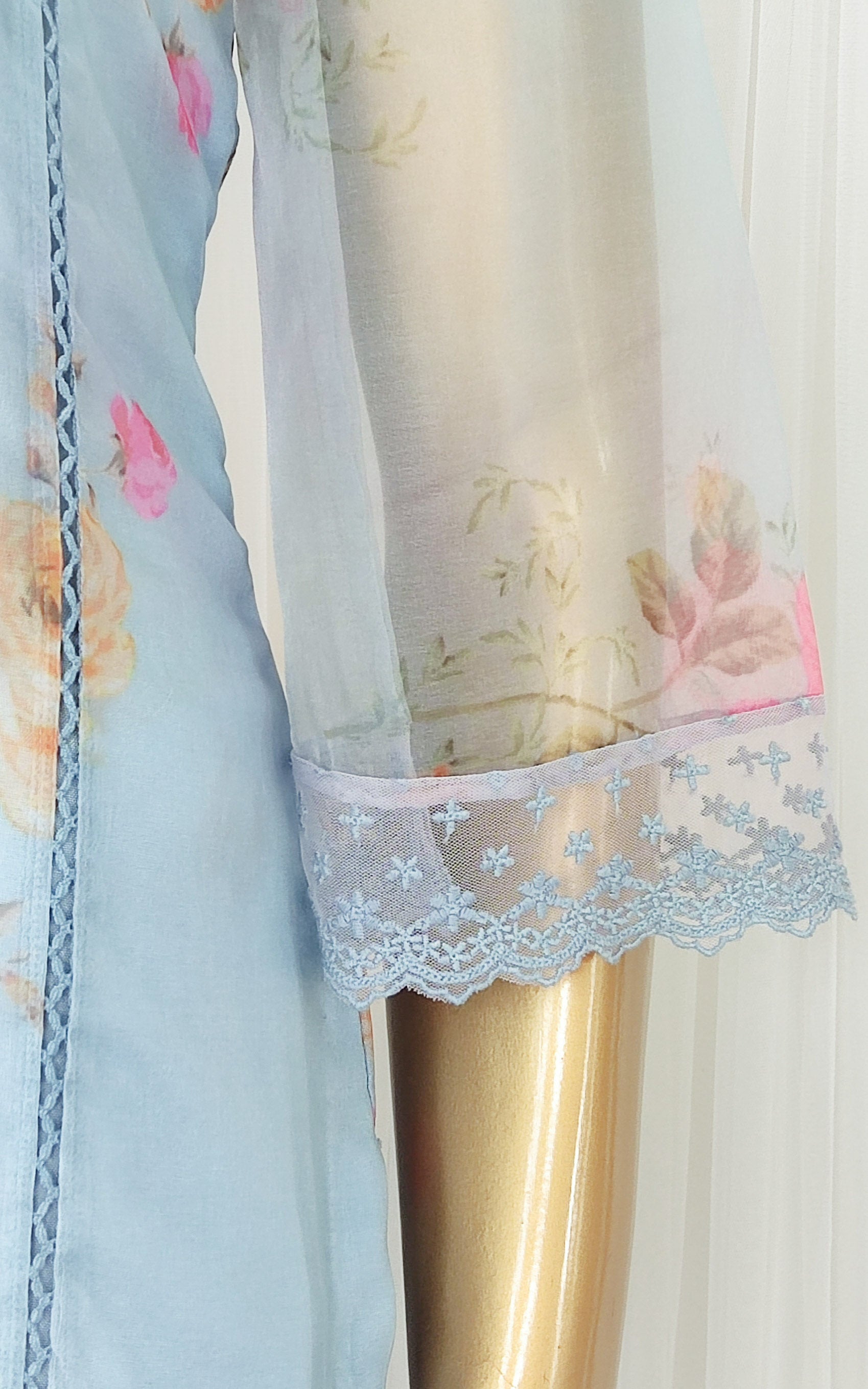 Powder Blue Floral Organza Kurta Set with Embroidered Dupatta