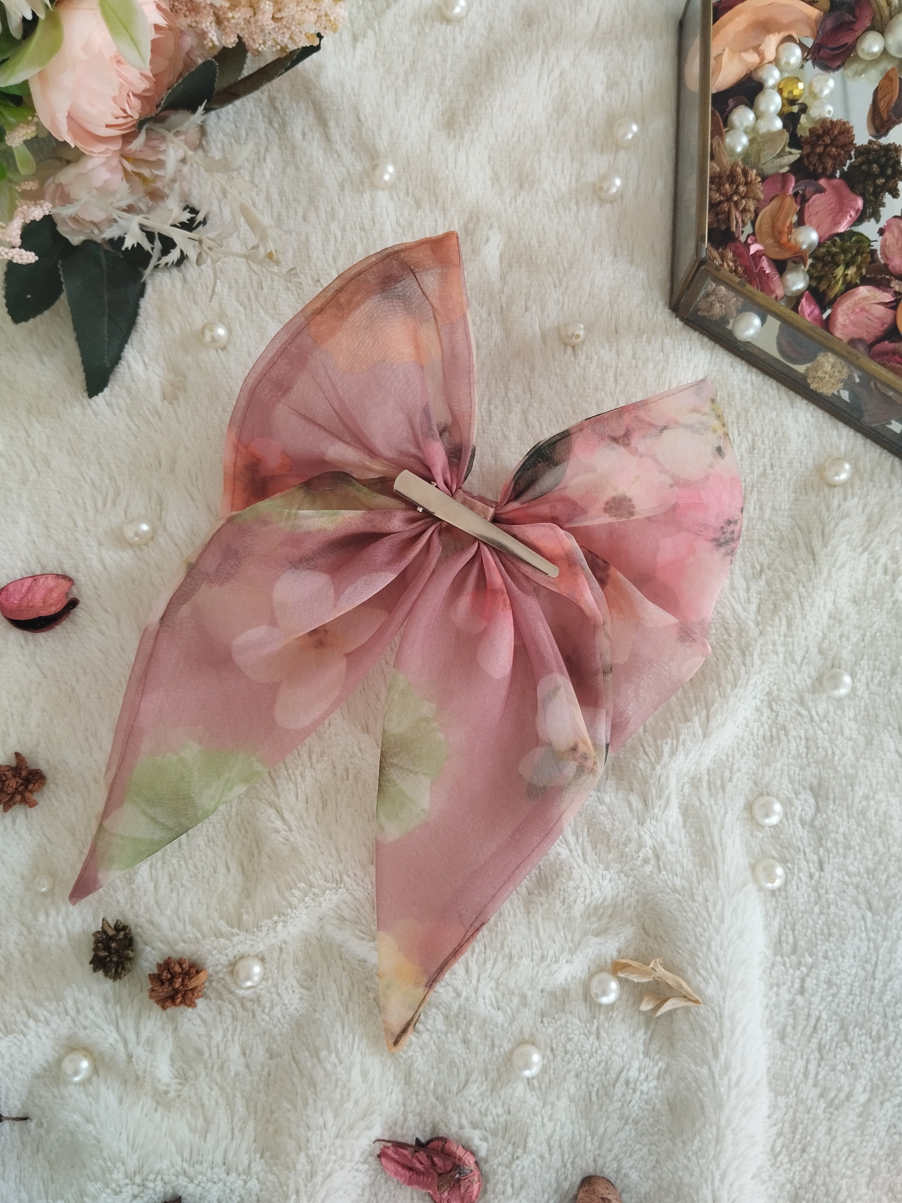 Grapewine Floral Printed Organza  Short Bow