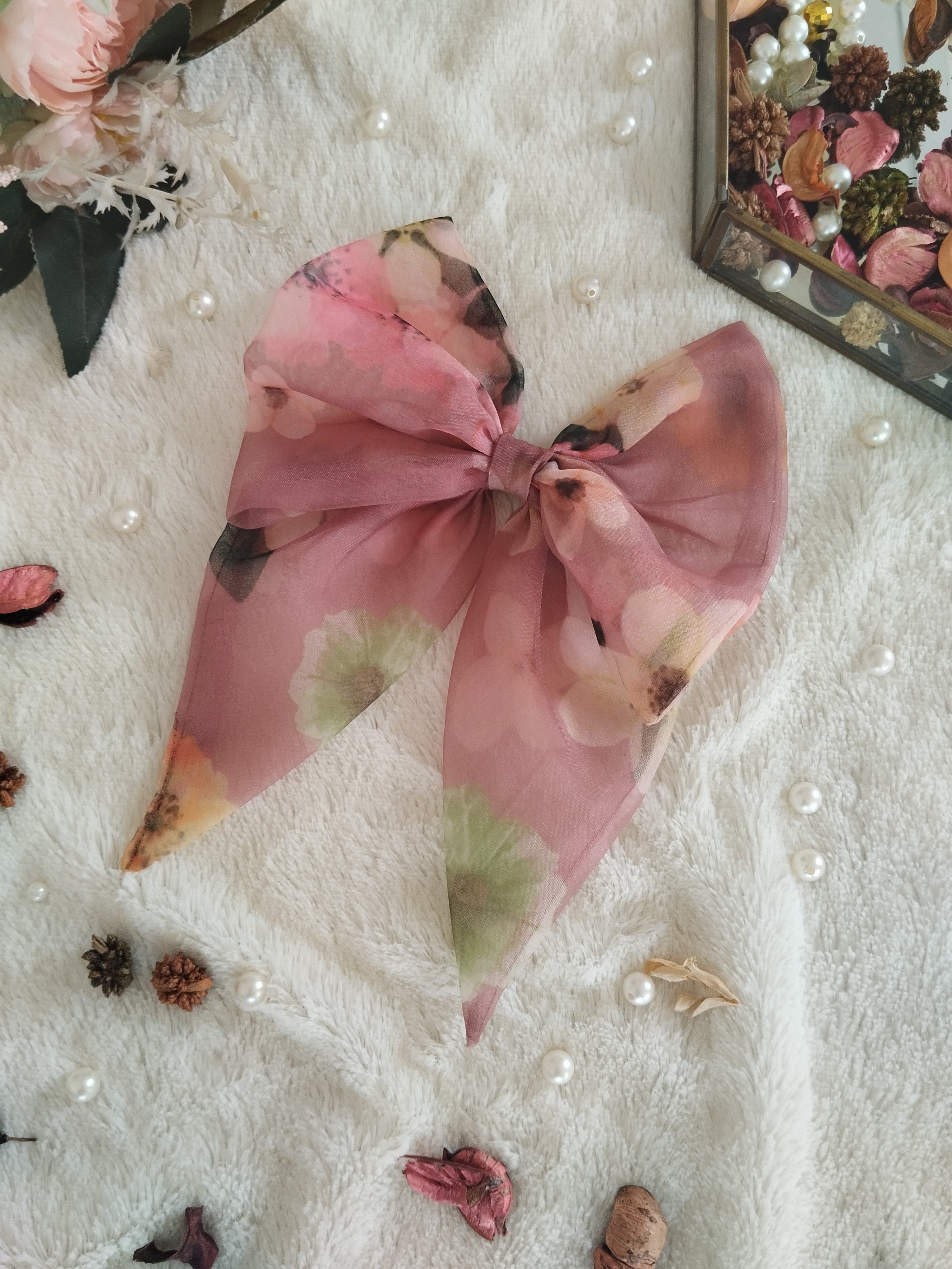 Grapewine Floral Printed Organza  Short Bow