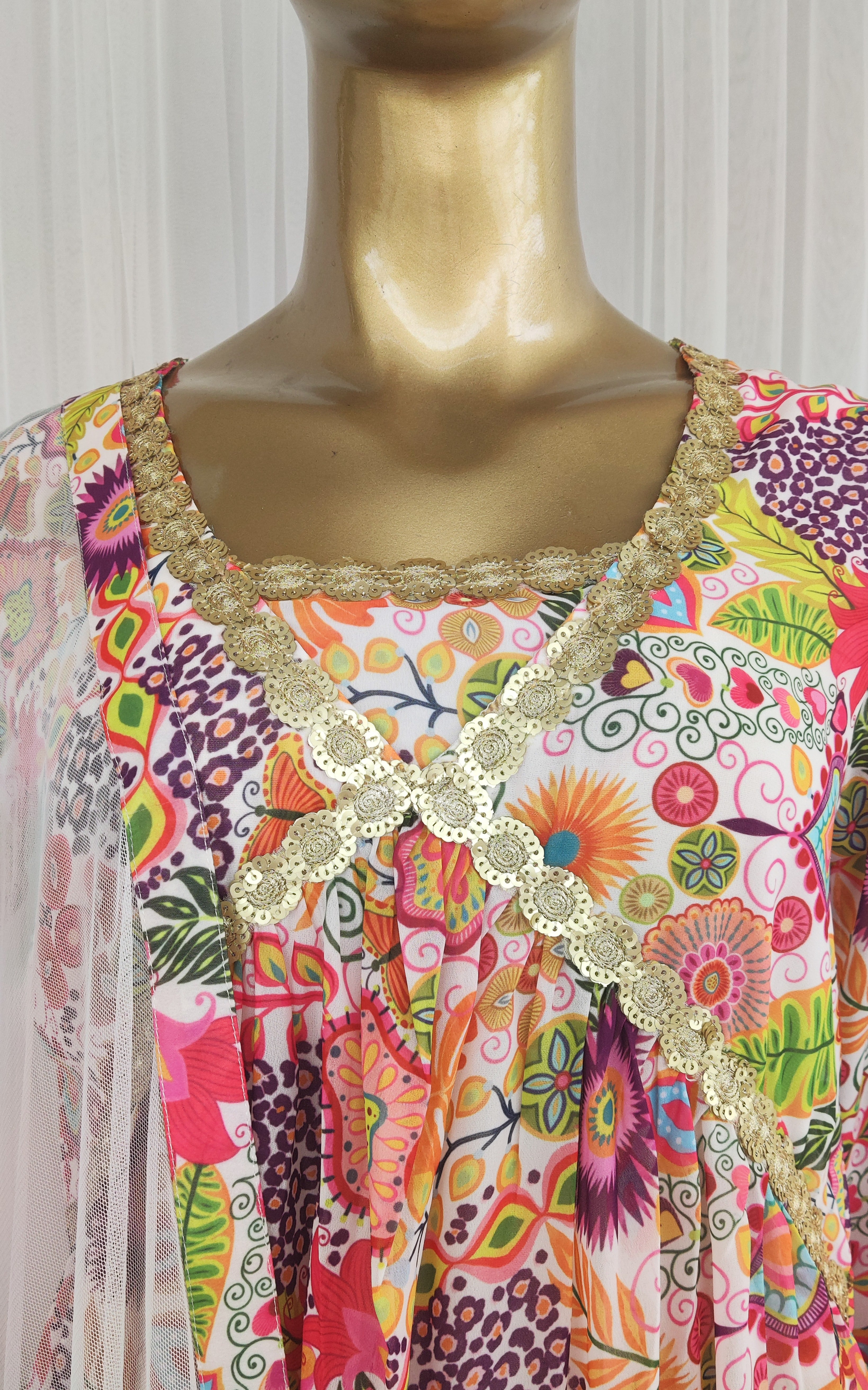 Off White Colorful Printed Anarkali