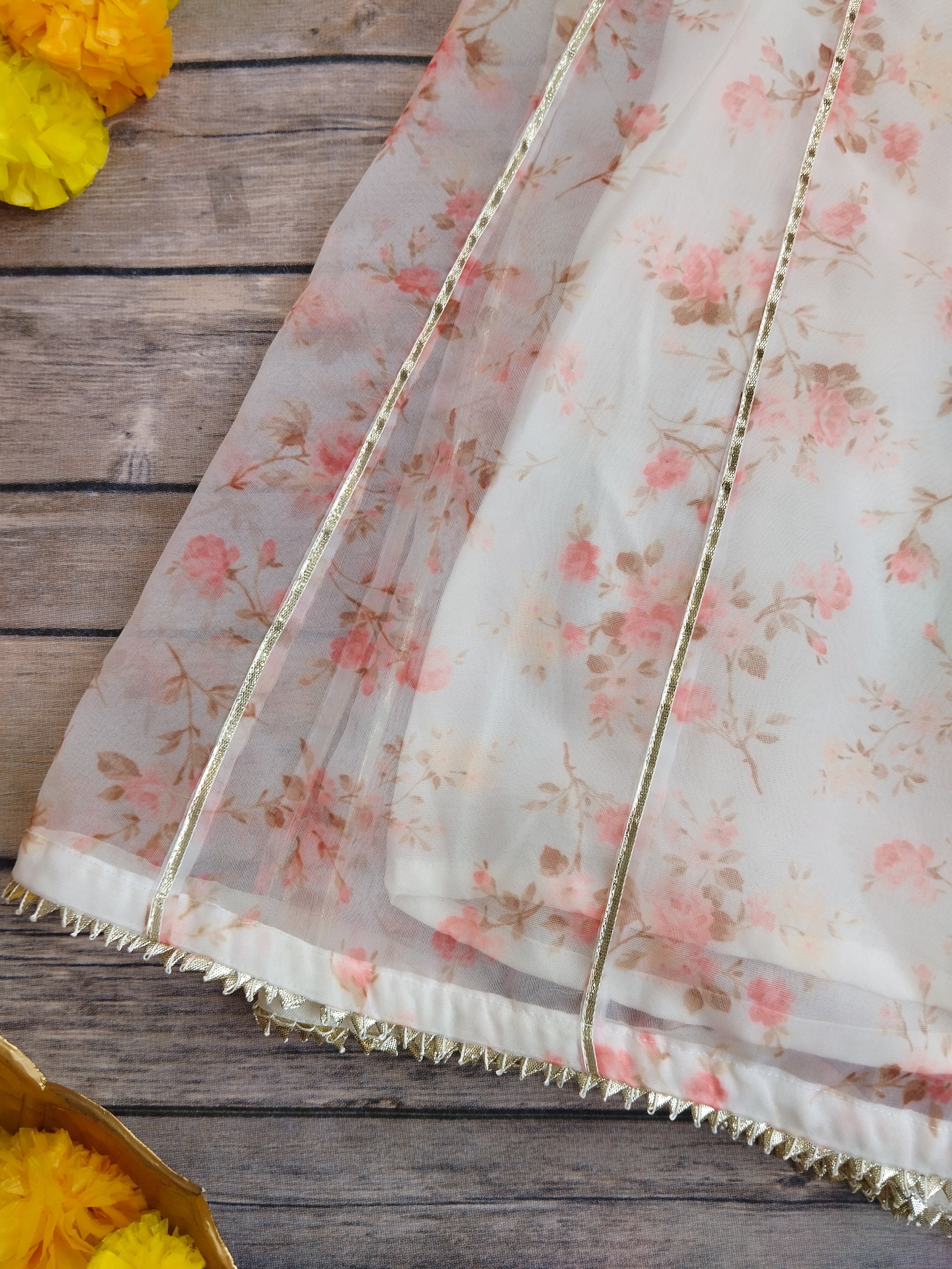 Kashvi White Floral  Ruffle Organza Kids Crop-Top & Sharara