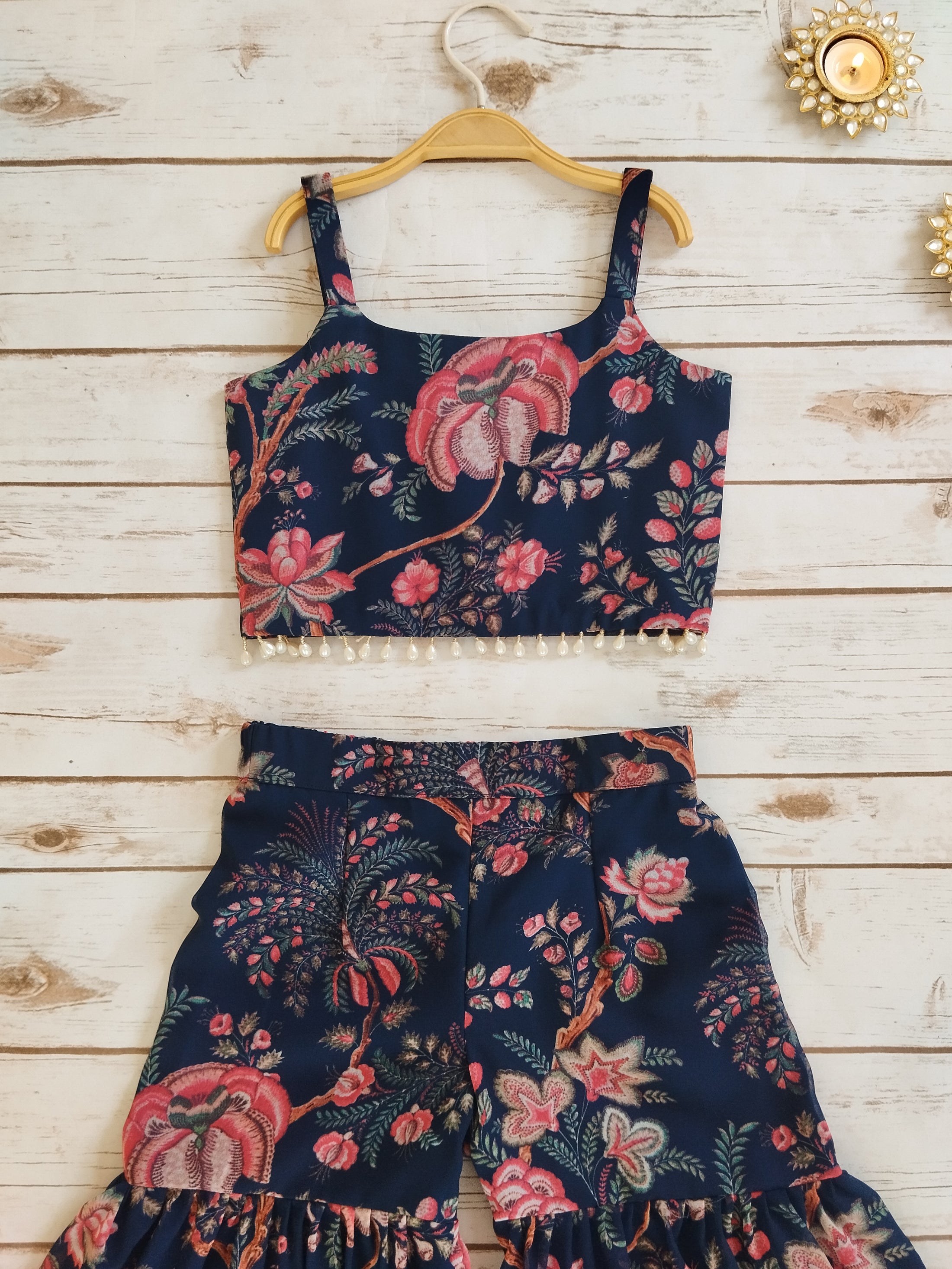 Navy Blue Floral Crop Top