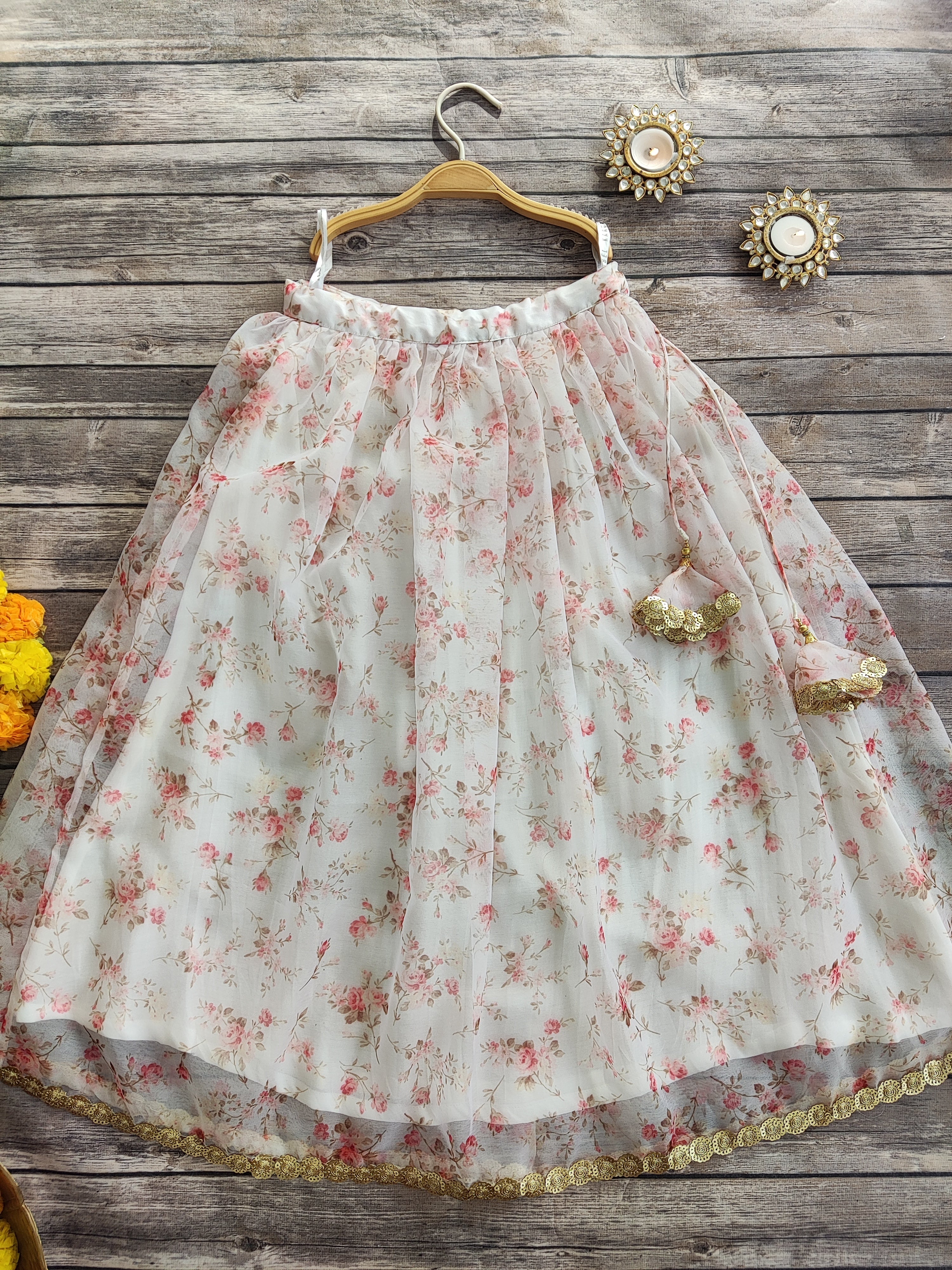 White Floral Organza Kid's Lehenga