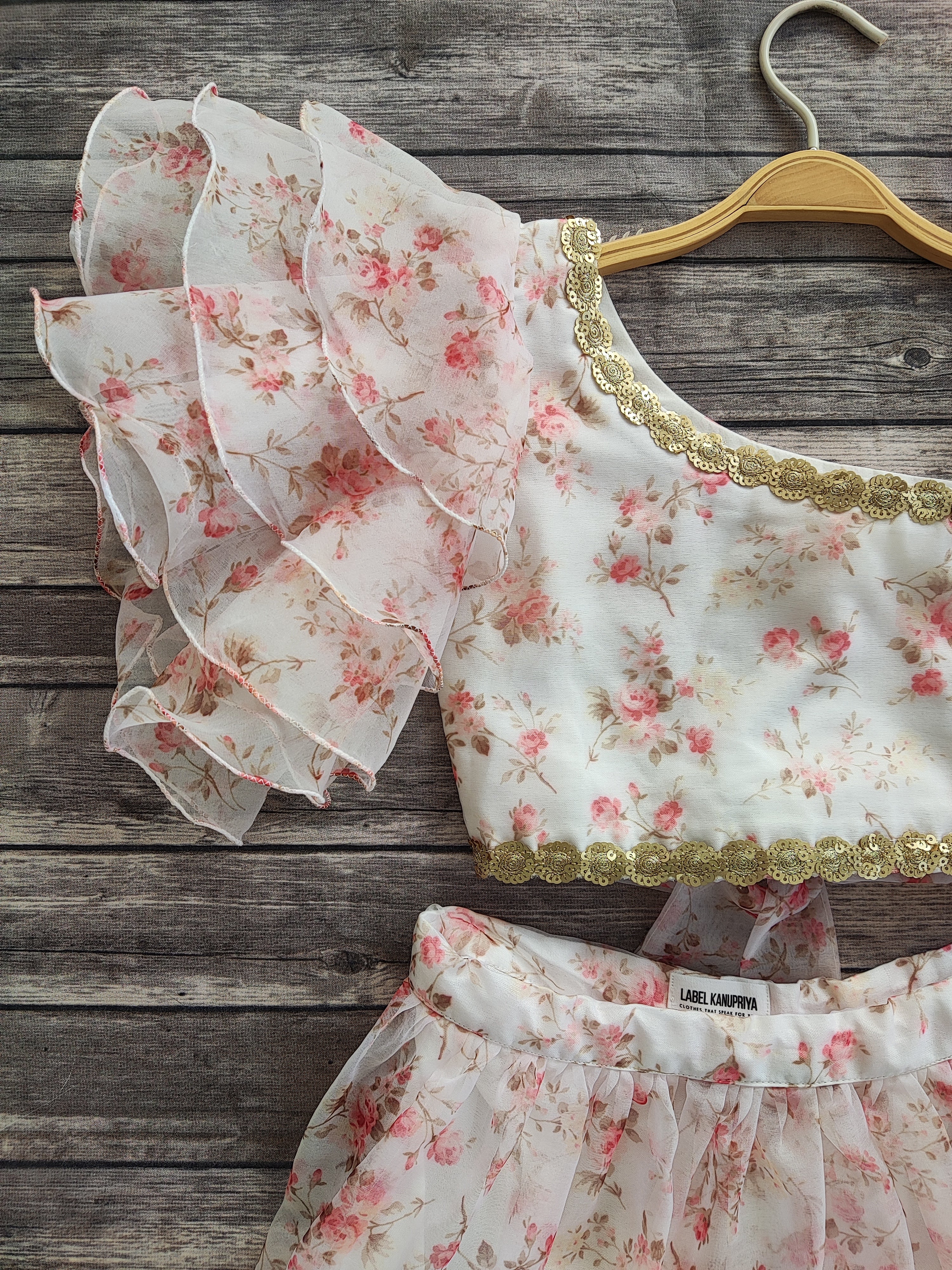 White Floral Organza Kid's Lehenga