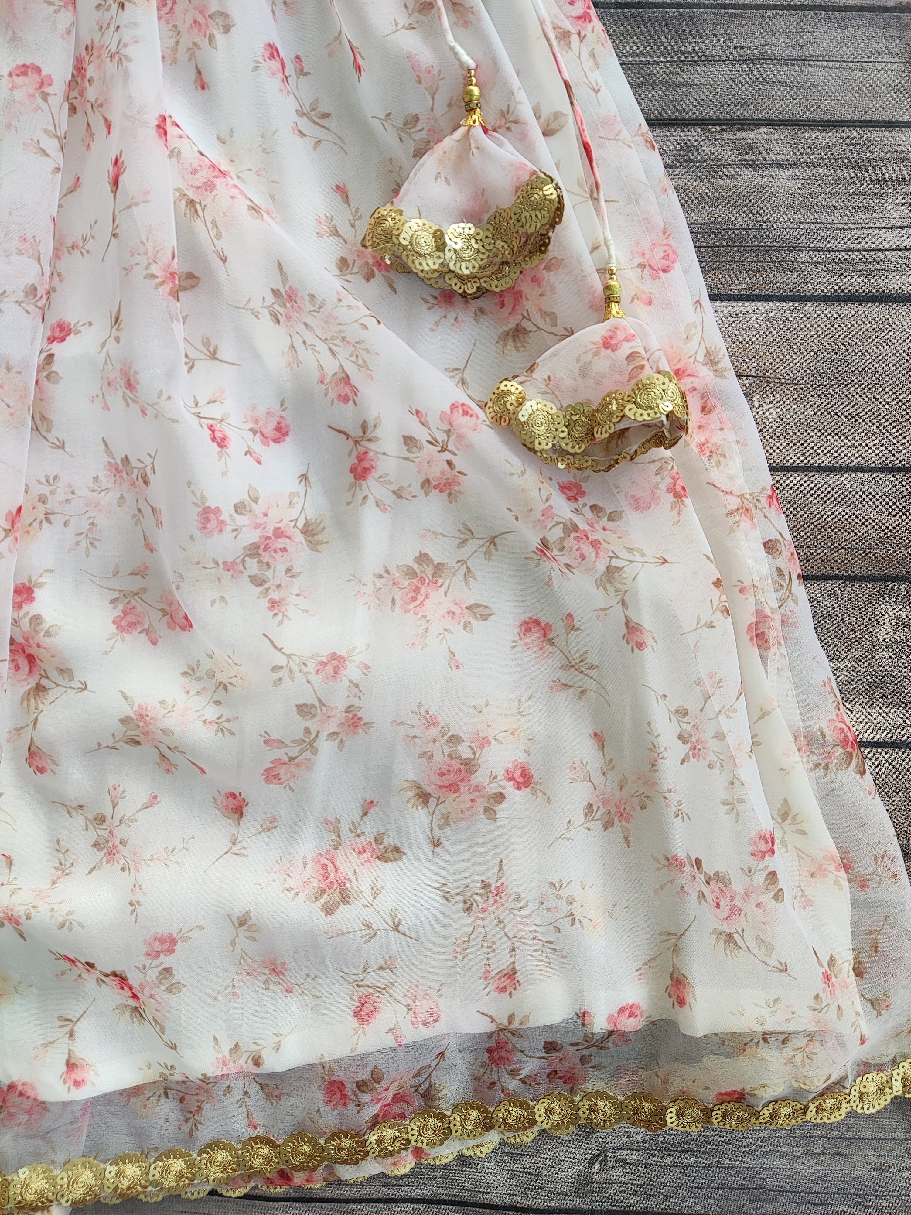 White Floral Organza Kid's Lehenga