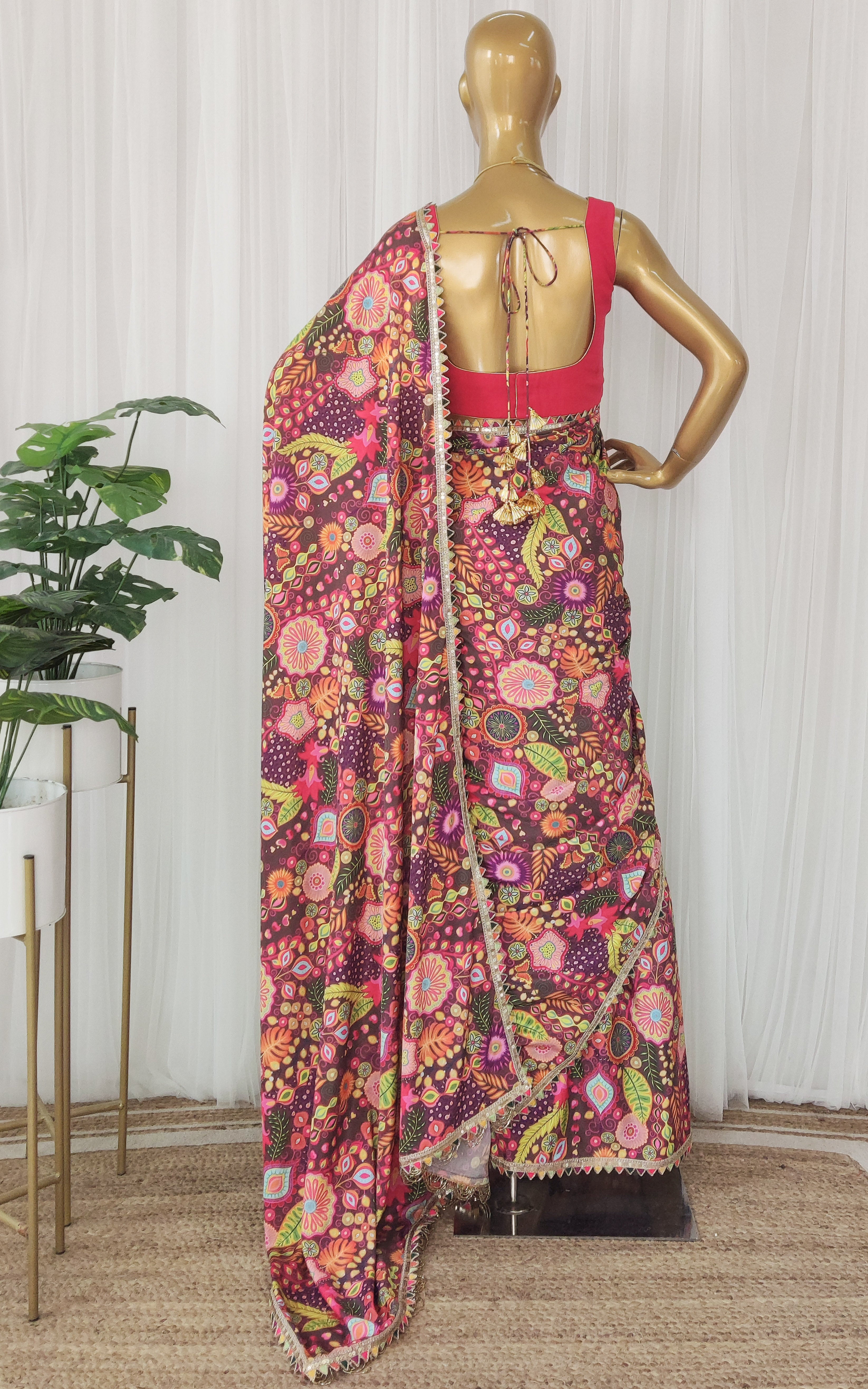 Purple Kitschy Printed Crepe Saree