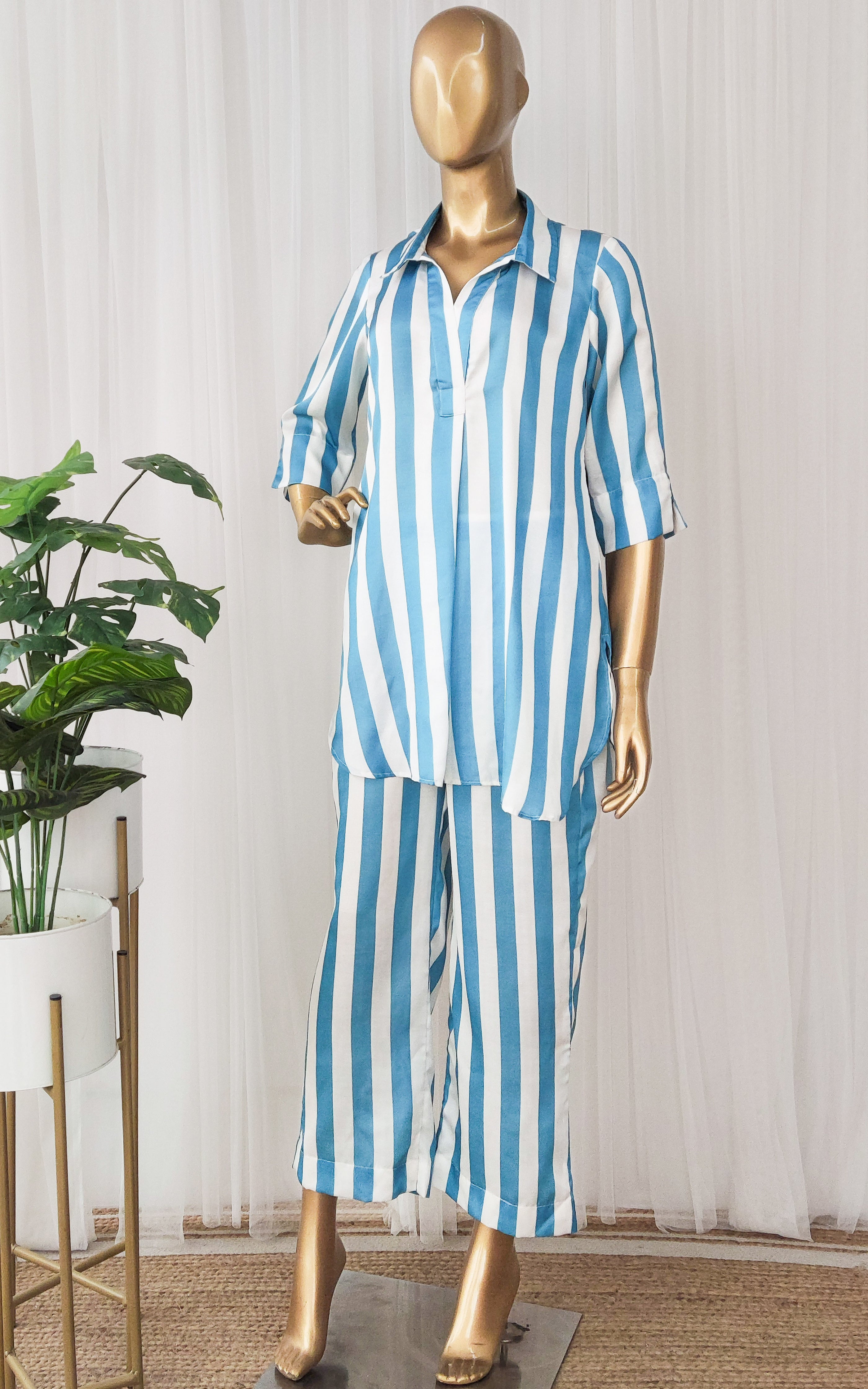 Teal Blue Soft Cotton Straight Co-ord Set main image 0