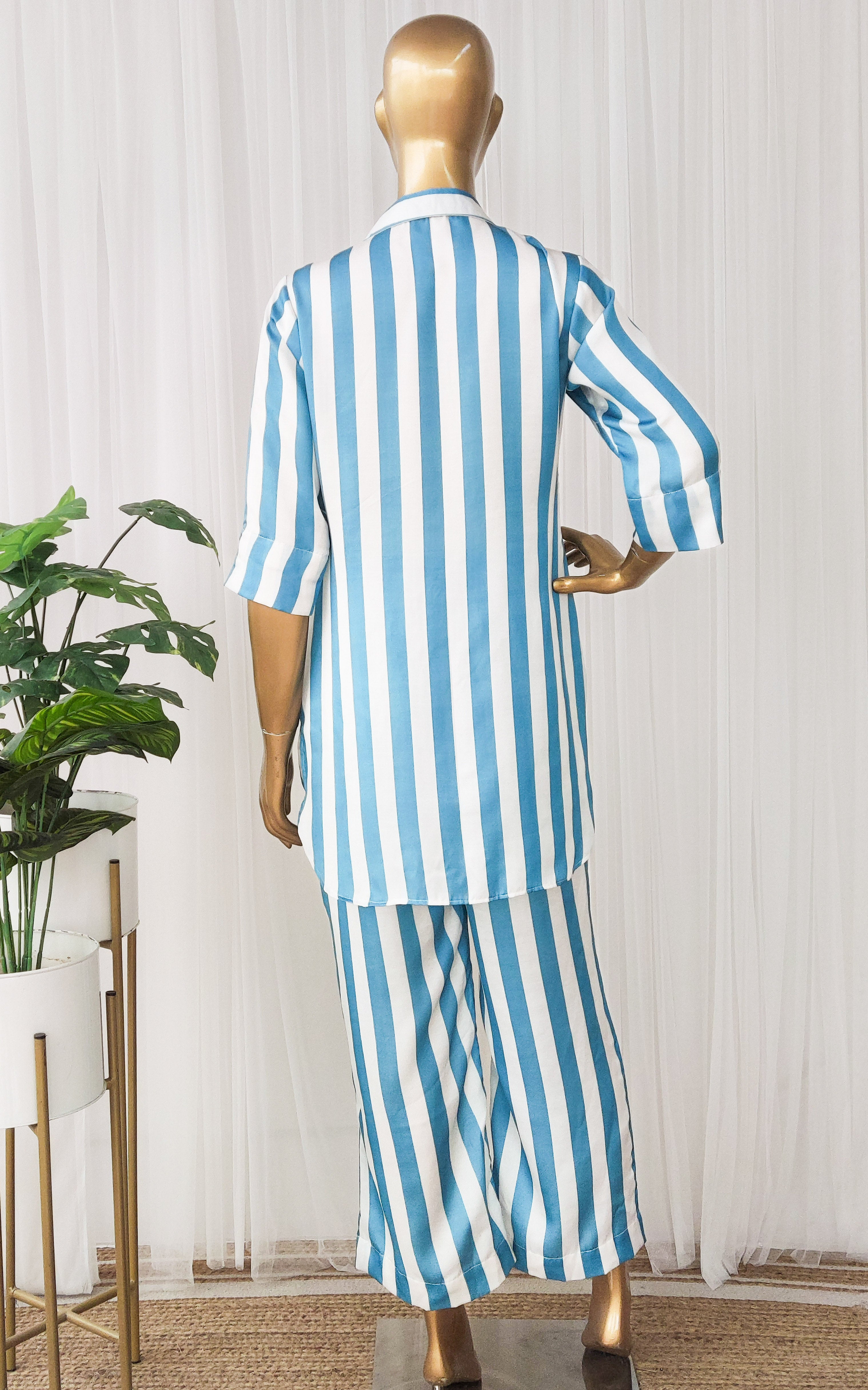 Teal Blue Striped Co-Ord Set