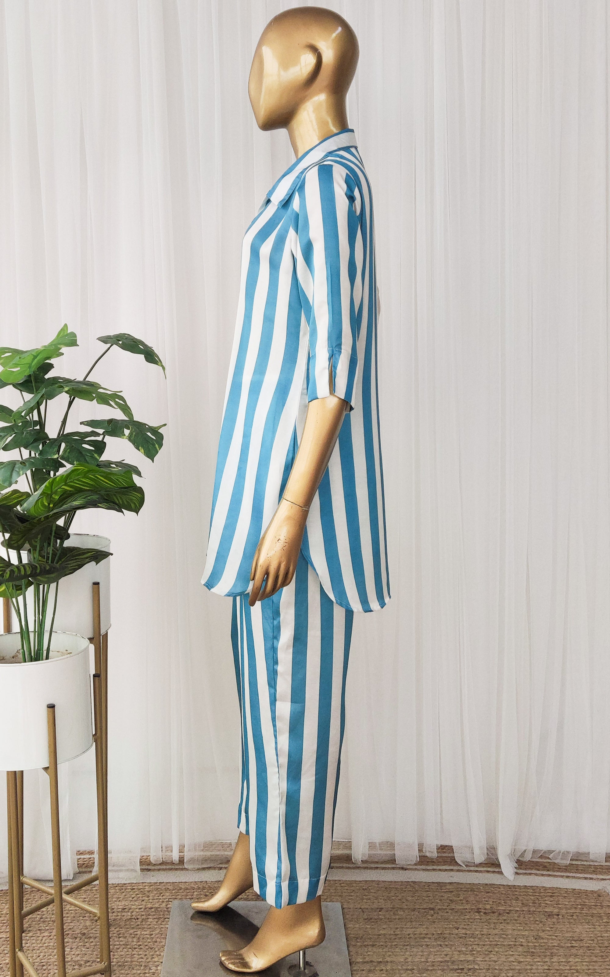 Blue Stripes Shoulder Straps Co-ord Set