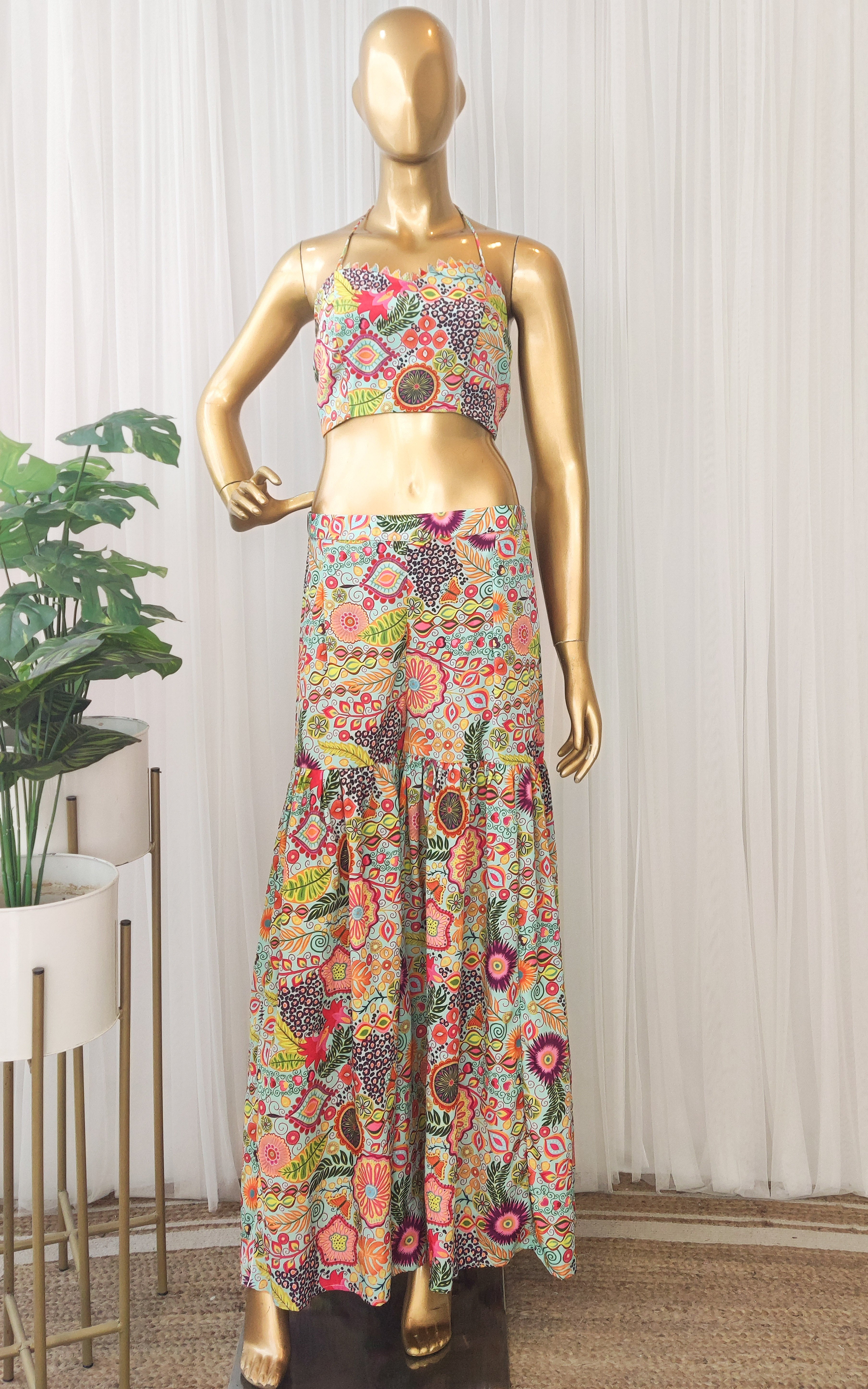 Ankita Arora Sea Green Kitschy Printed Crop Top and Sharara Set
