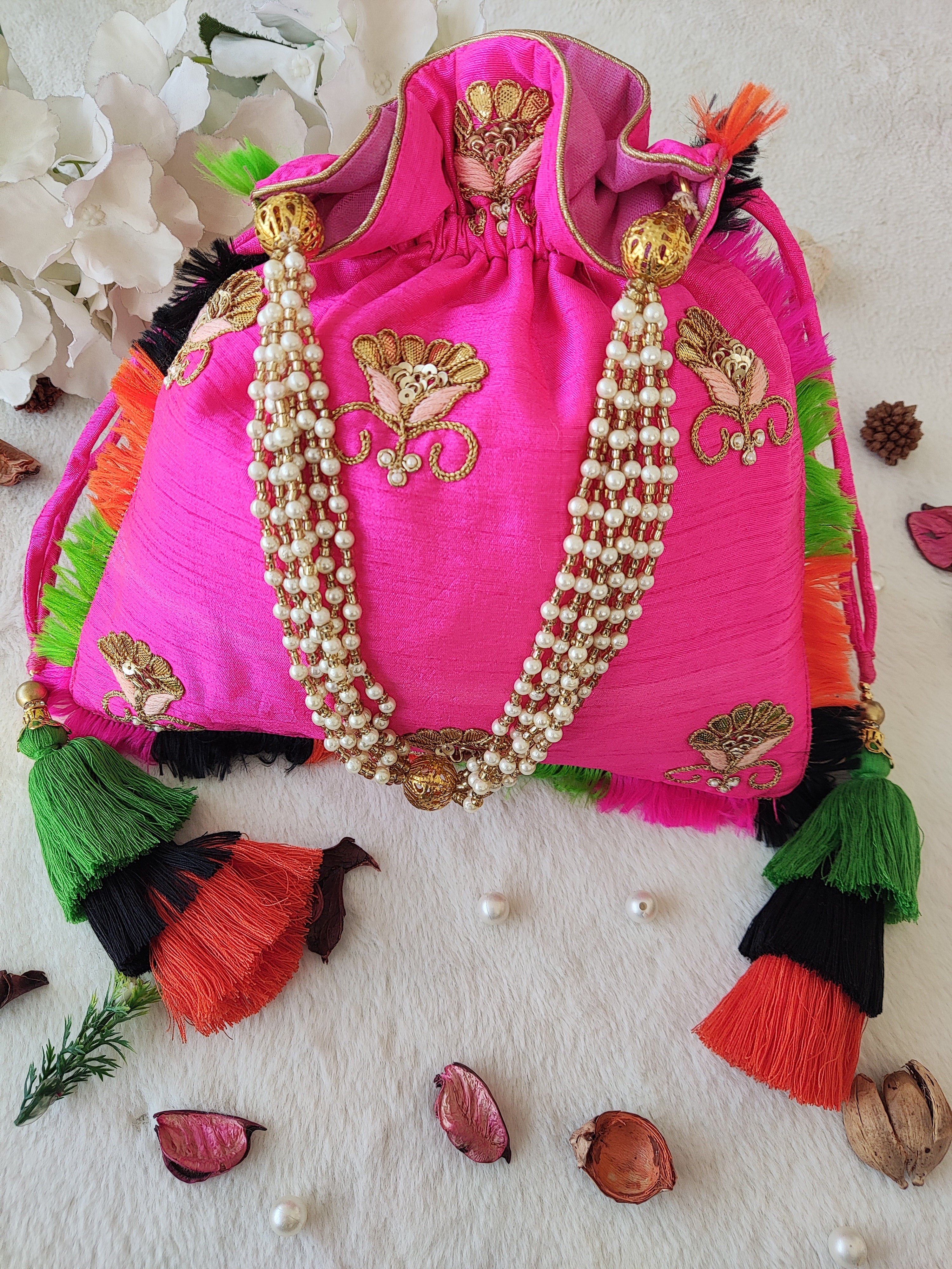 Hot Pink Gota Patti Potli Bag