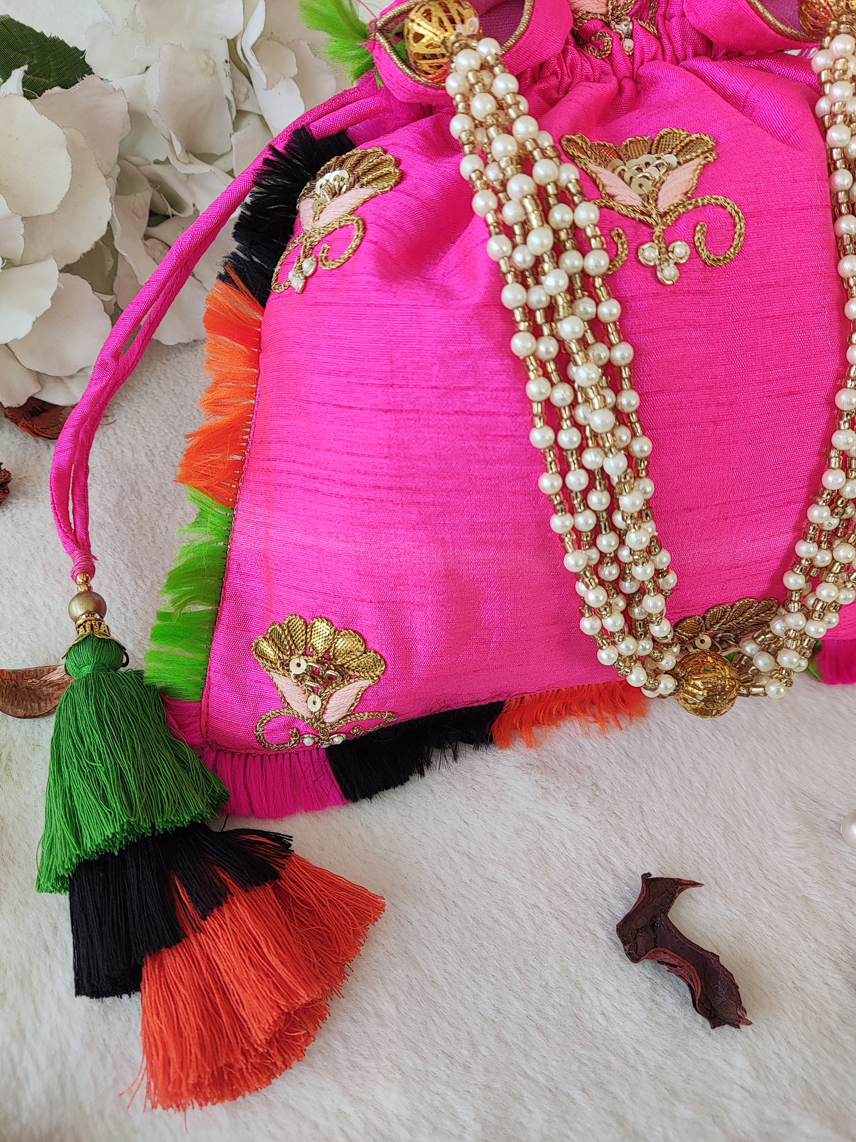 Hot Pink Gota Patti Potli Bag