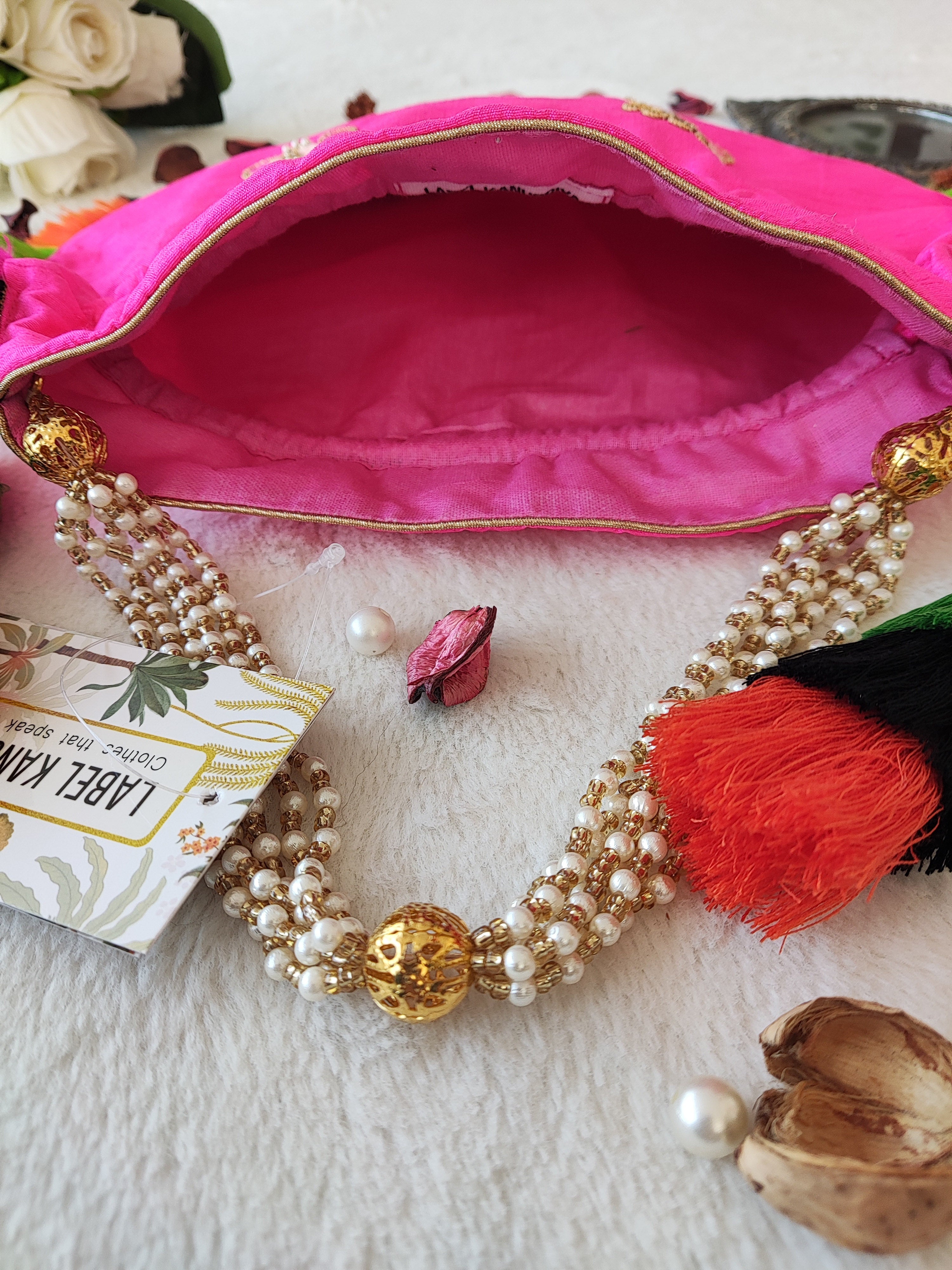 Hot Pink Gota Patti Round Potli Bag