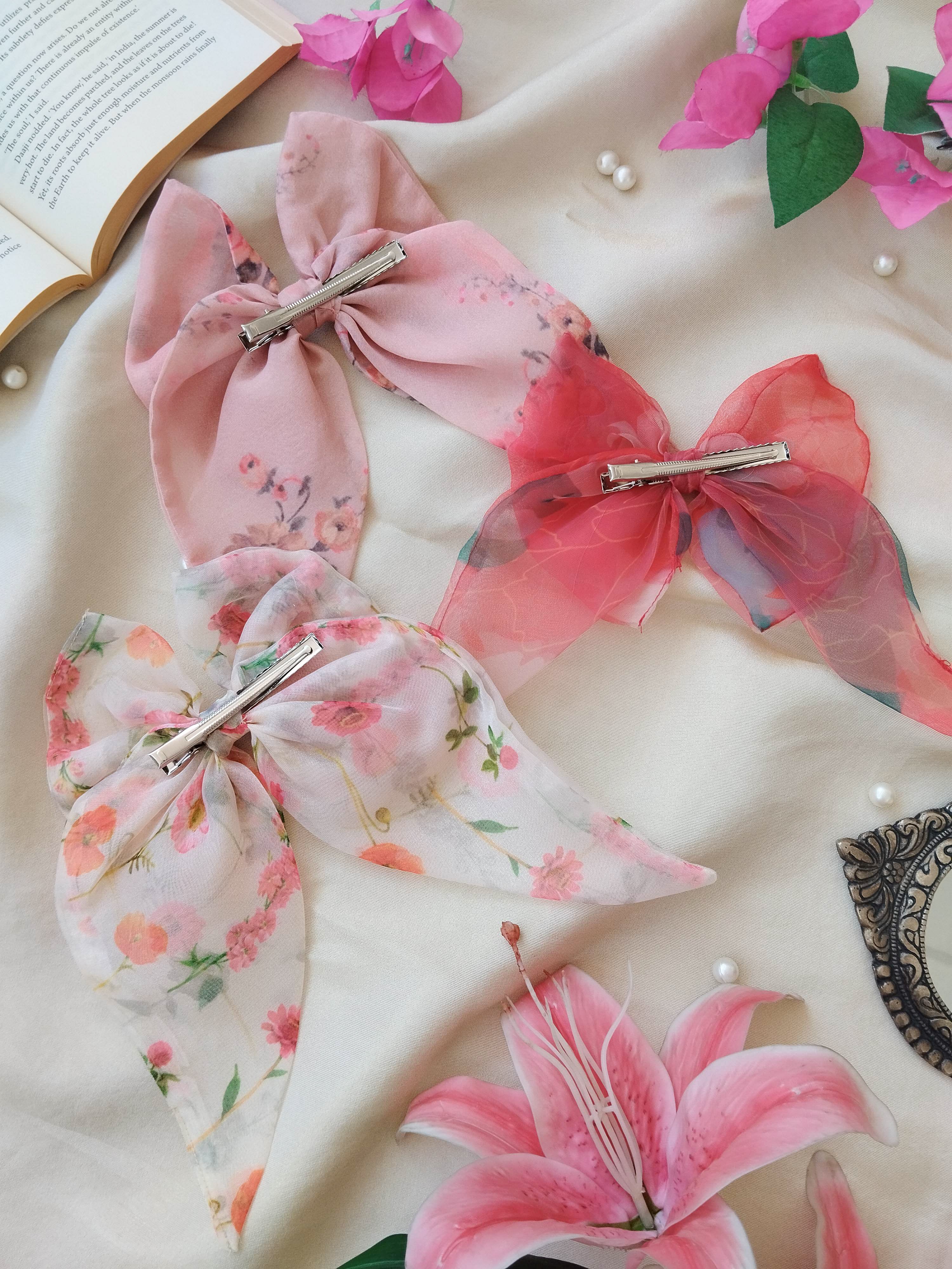 Classic Bow Combo - Cream, Red, Dusty Pink