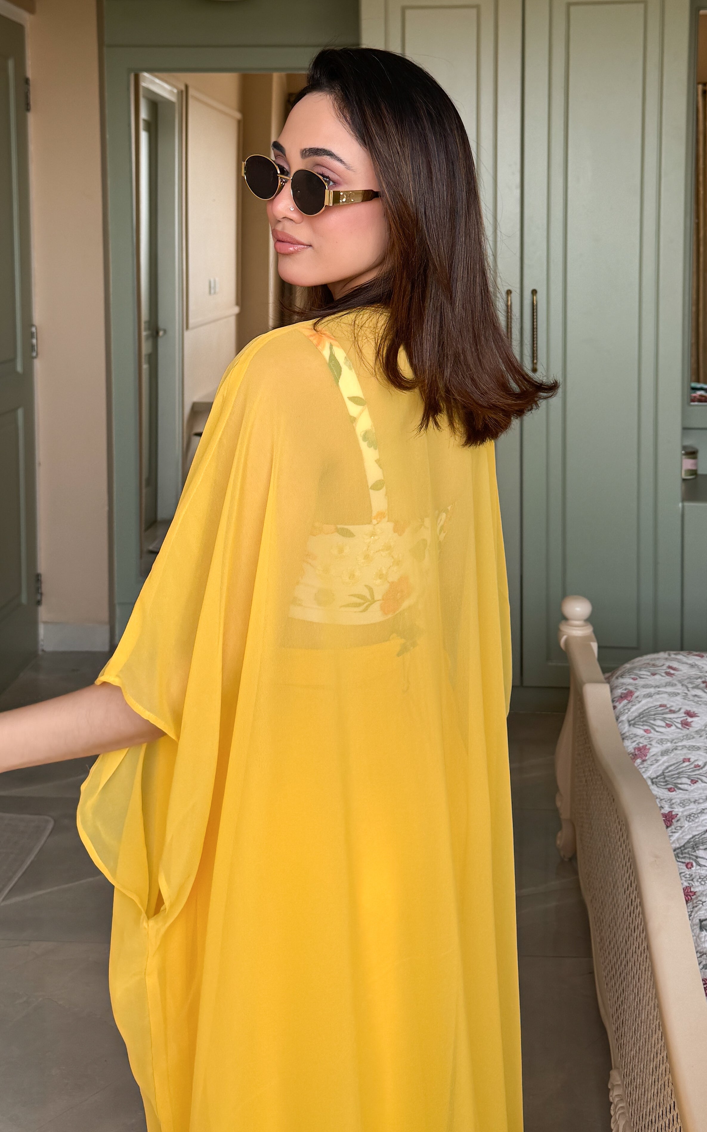 Yellow Embroidered Crop-Top & Draped Skirt Co-ord Set