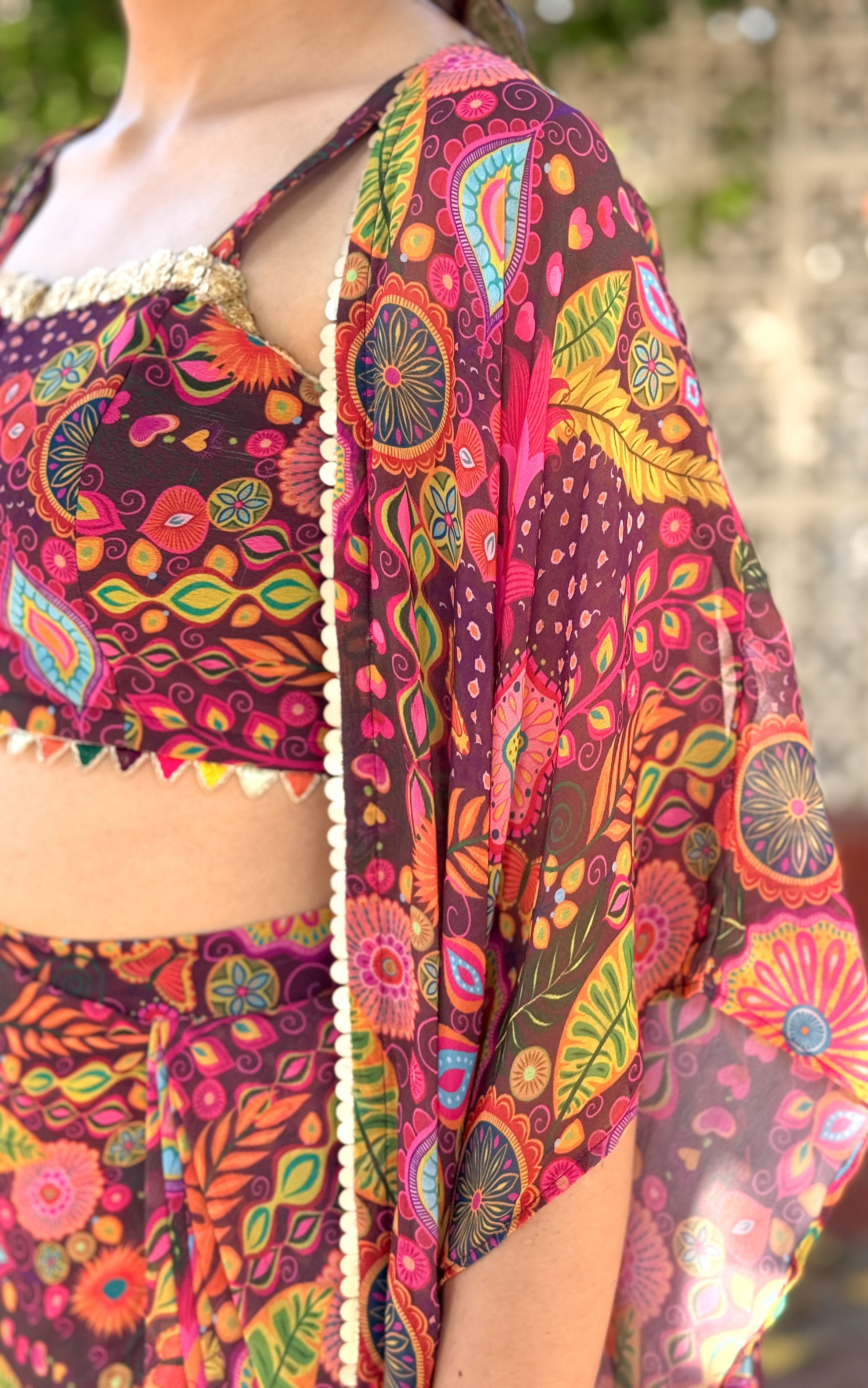 Purple Kitschy Crop Top Draped Skirt Co-ord Set