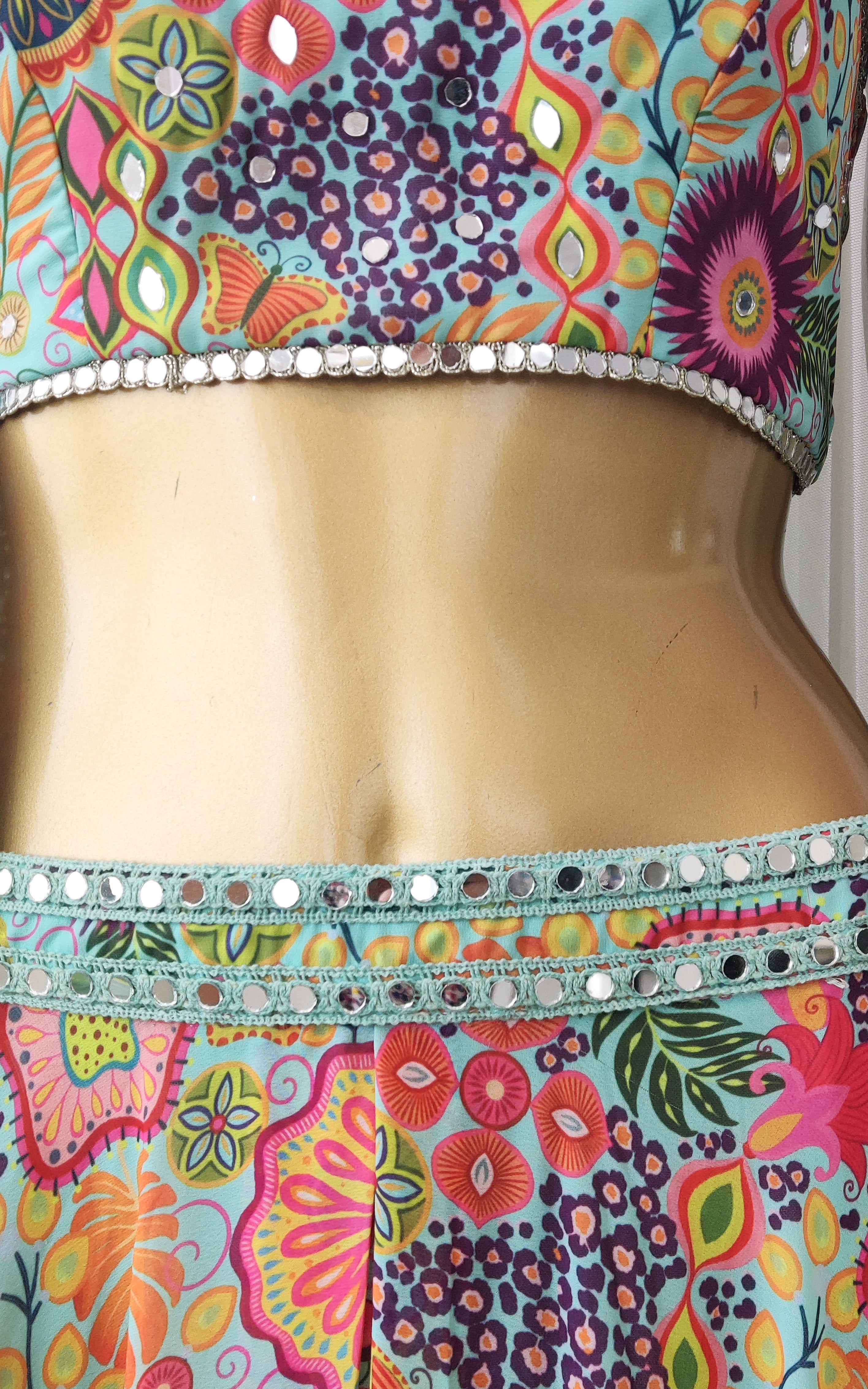 Sea Green Kitschy Print Mirrorwork Lehenga