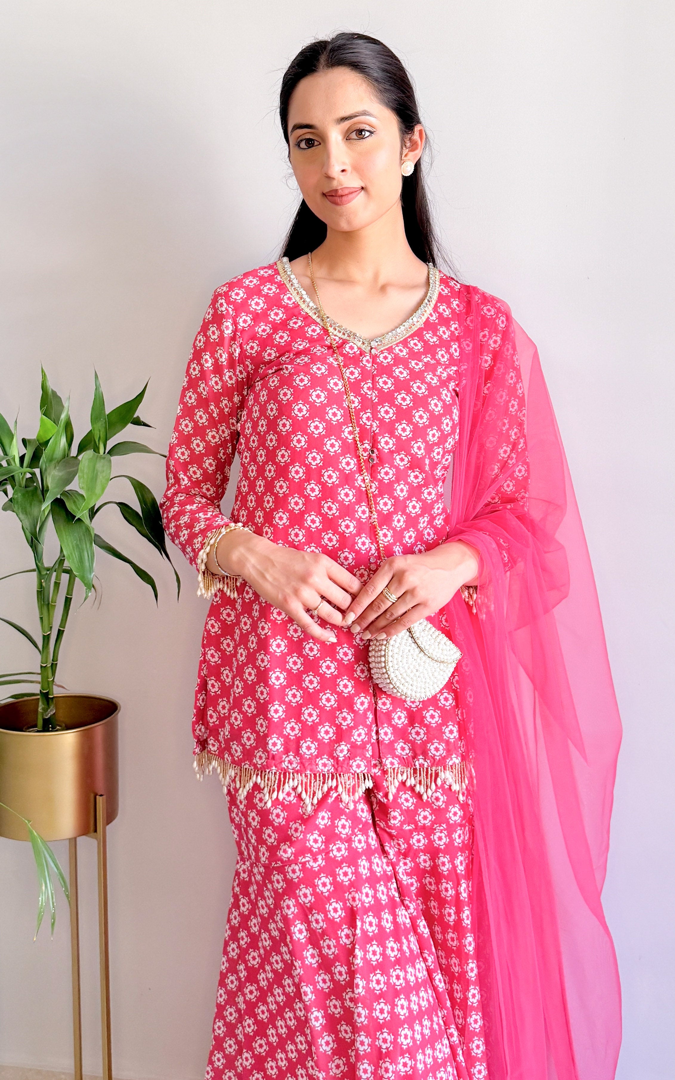 Ruby Red Printed Sharara Set