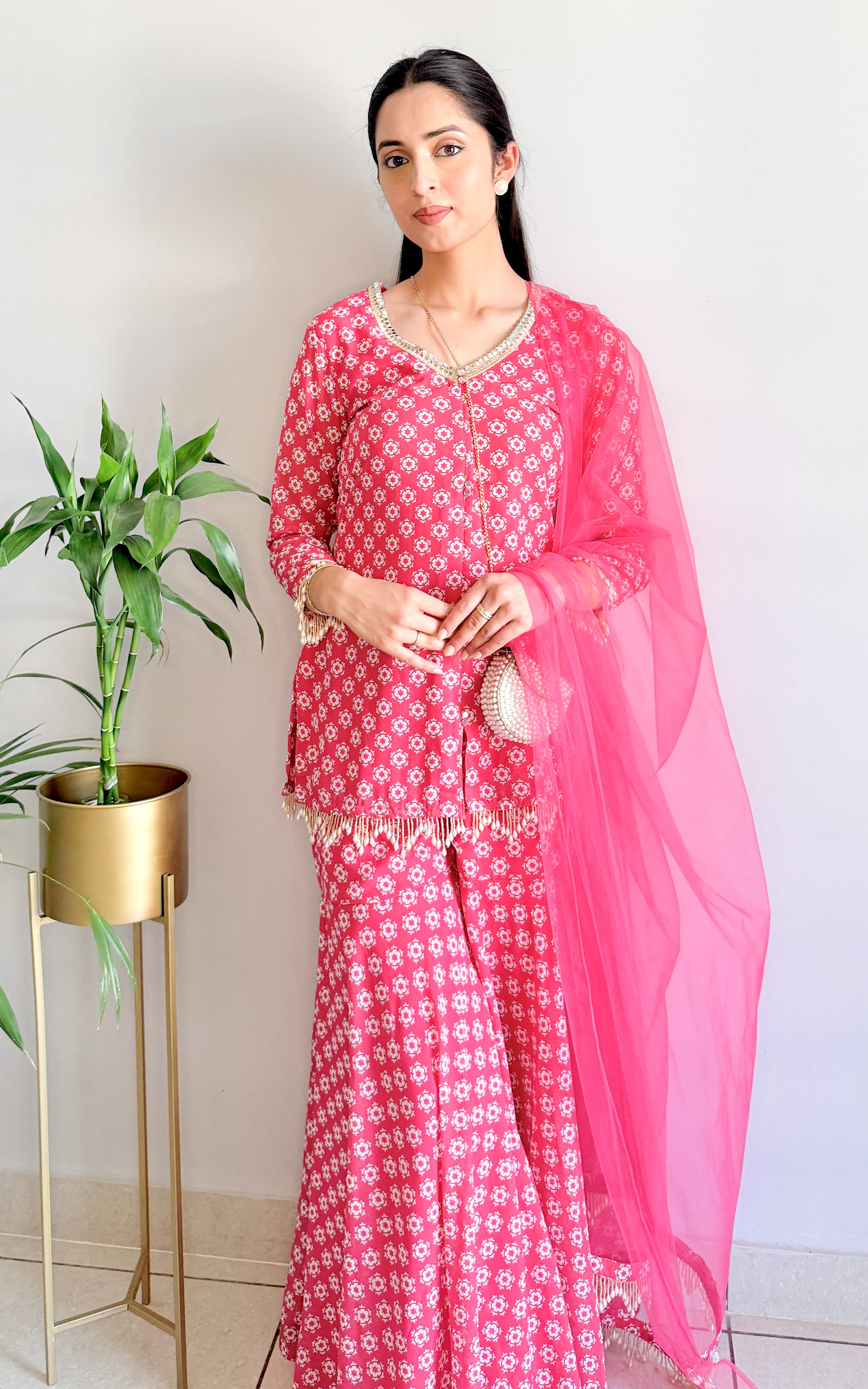 Ruby Red Printed Sharara Set
