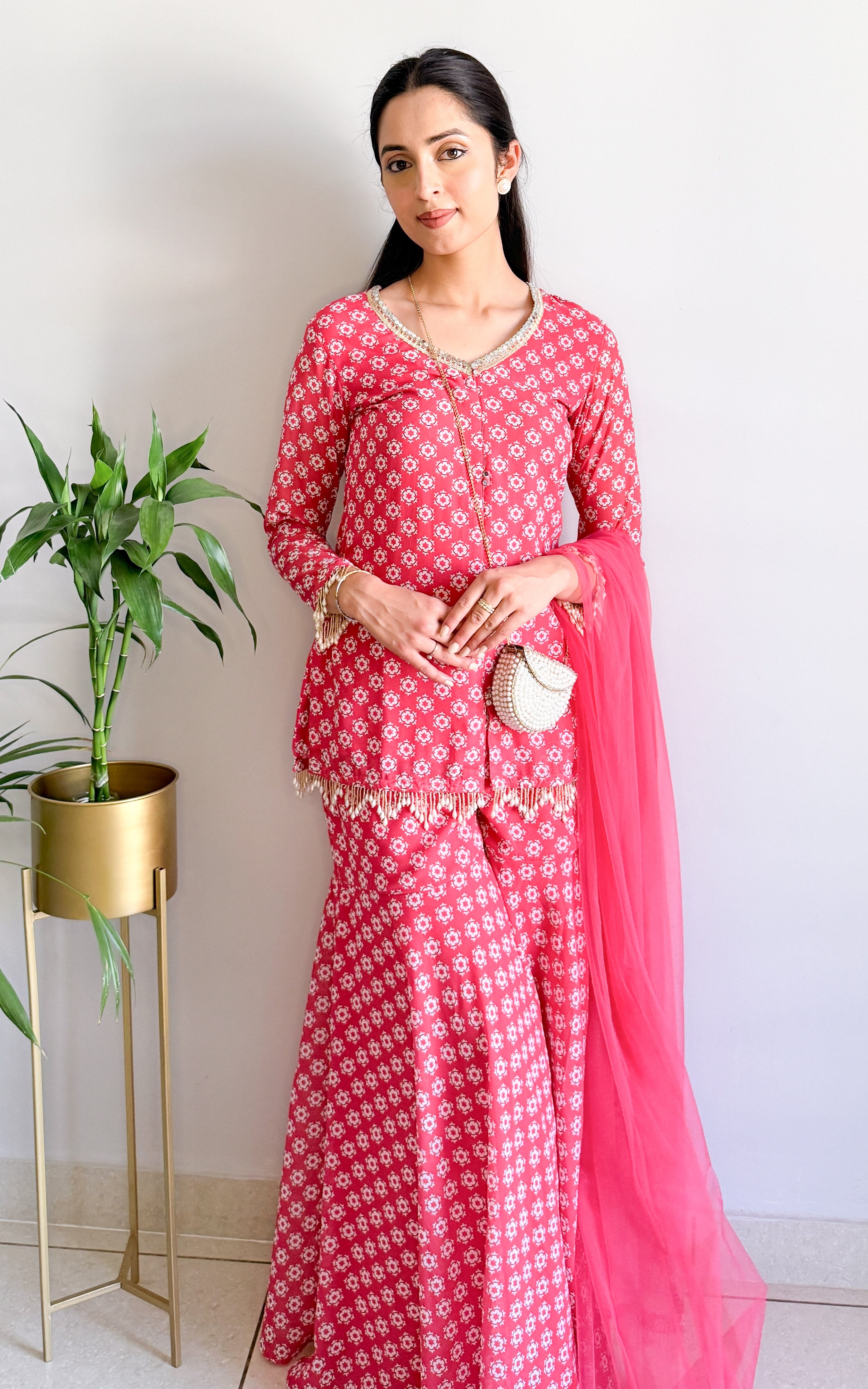 Ruby Red Printed Sharara Set