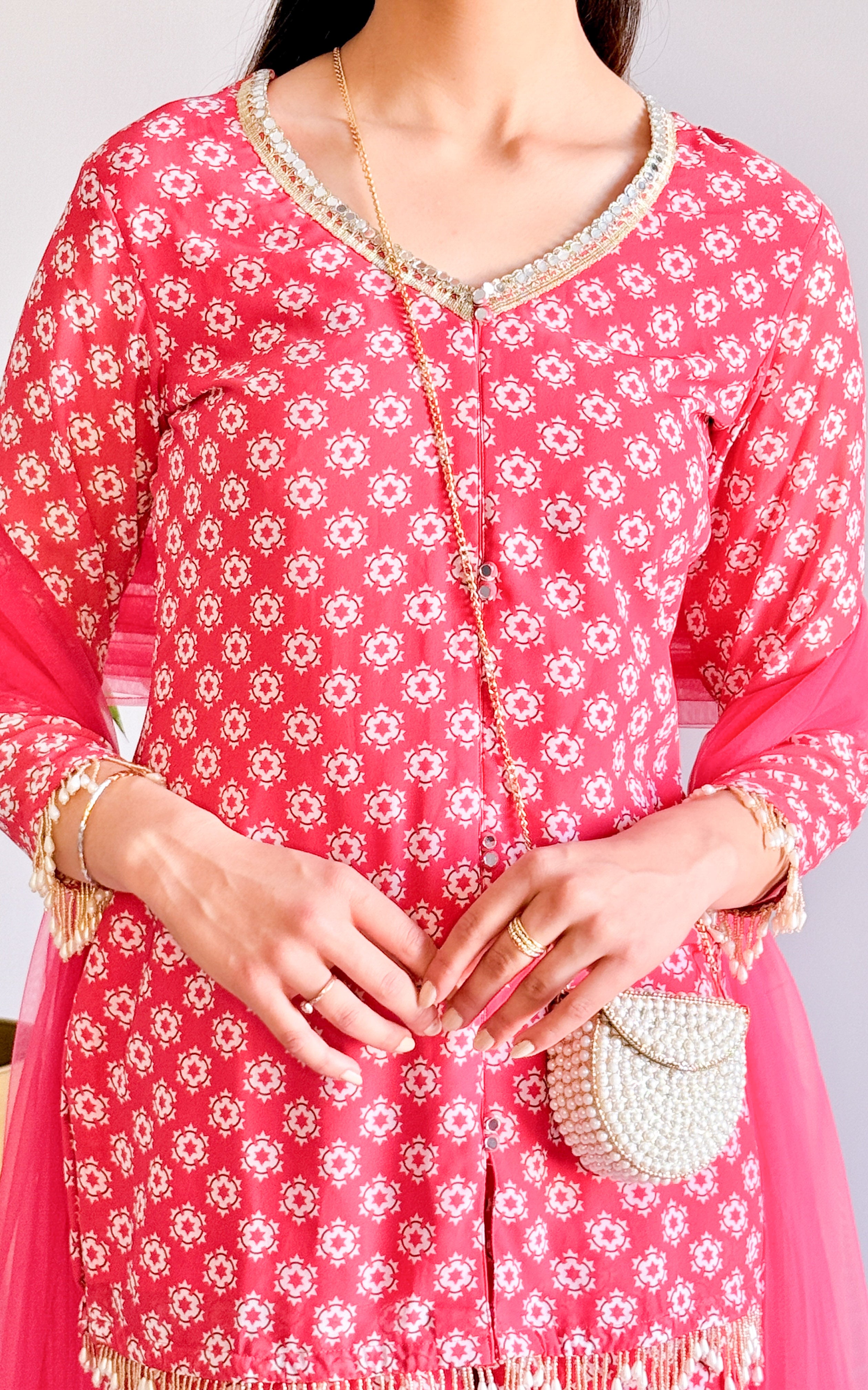 Ruby Red Printed Sharara Set