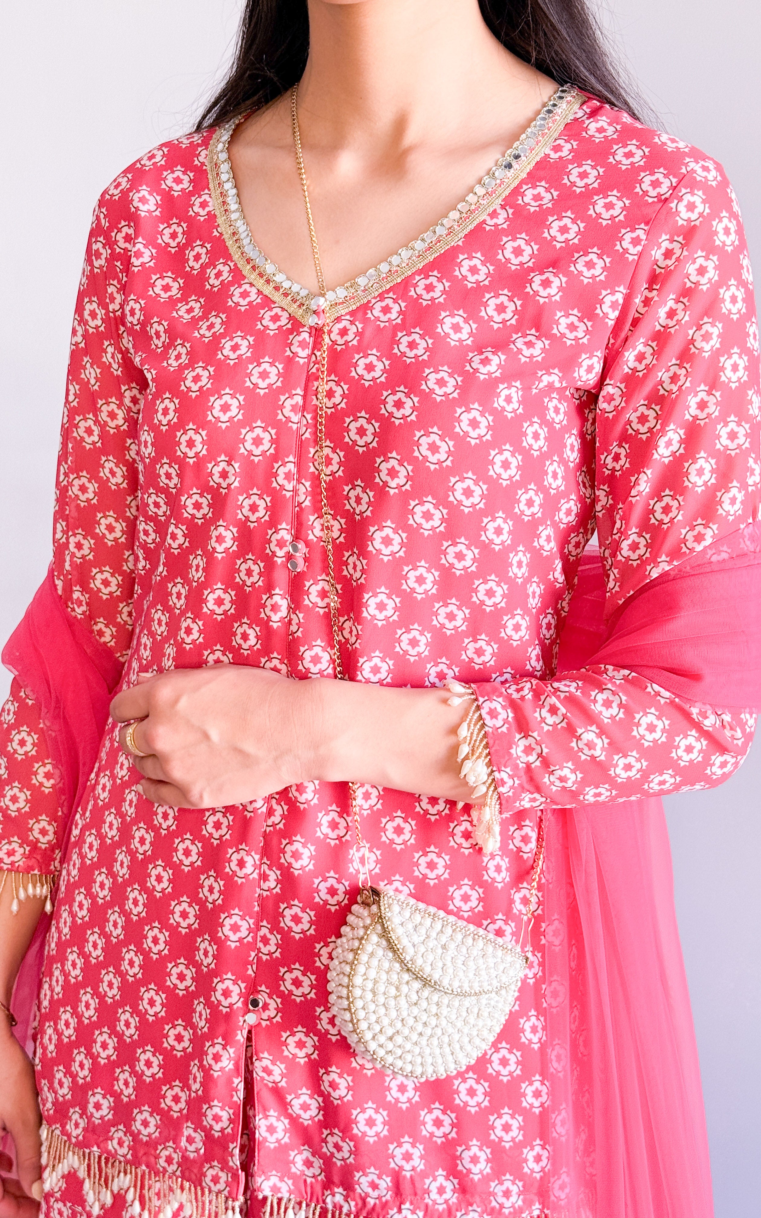 Ruby Red Printed Sharara Set