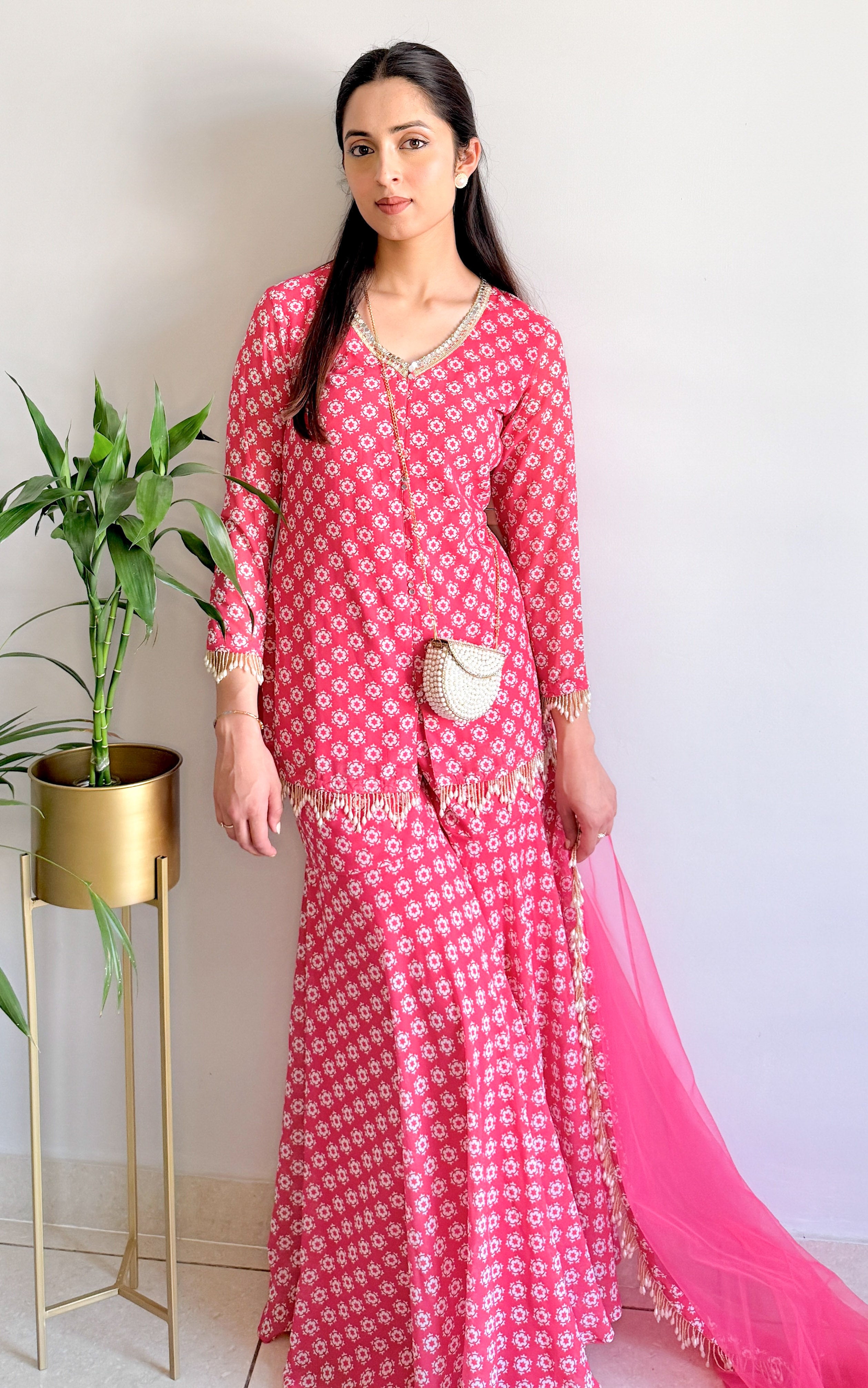 Ruby Red Printed Sharara Set