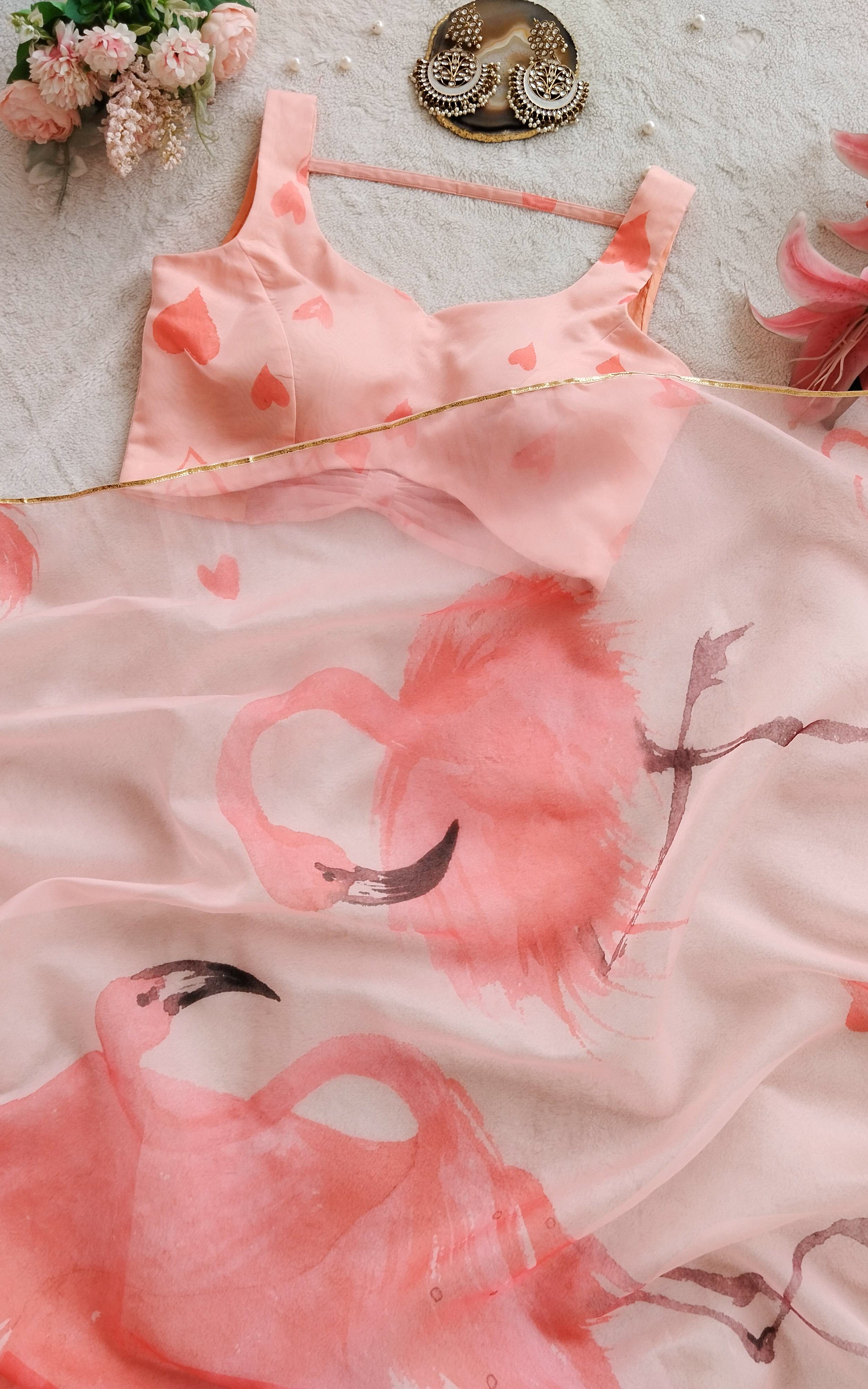 Flamingo Organza Saree