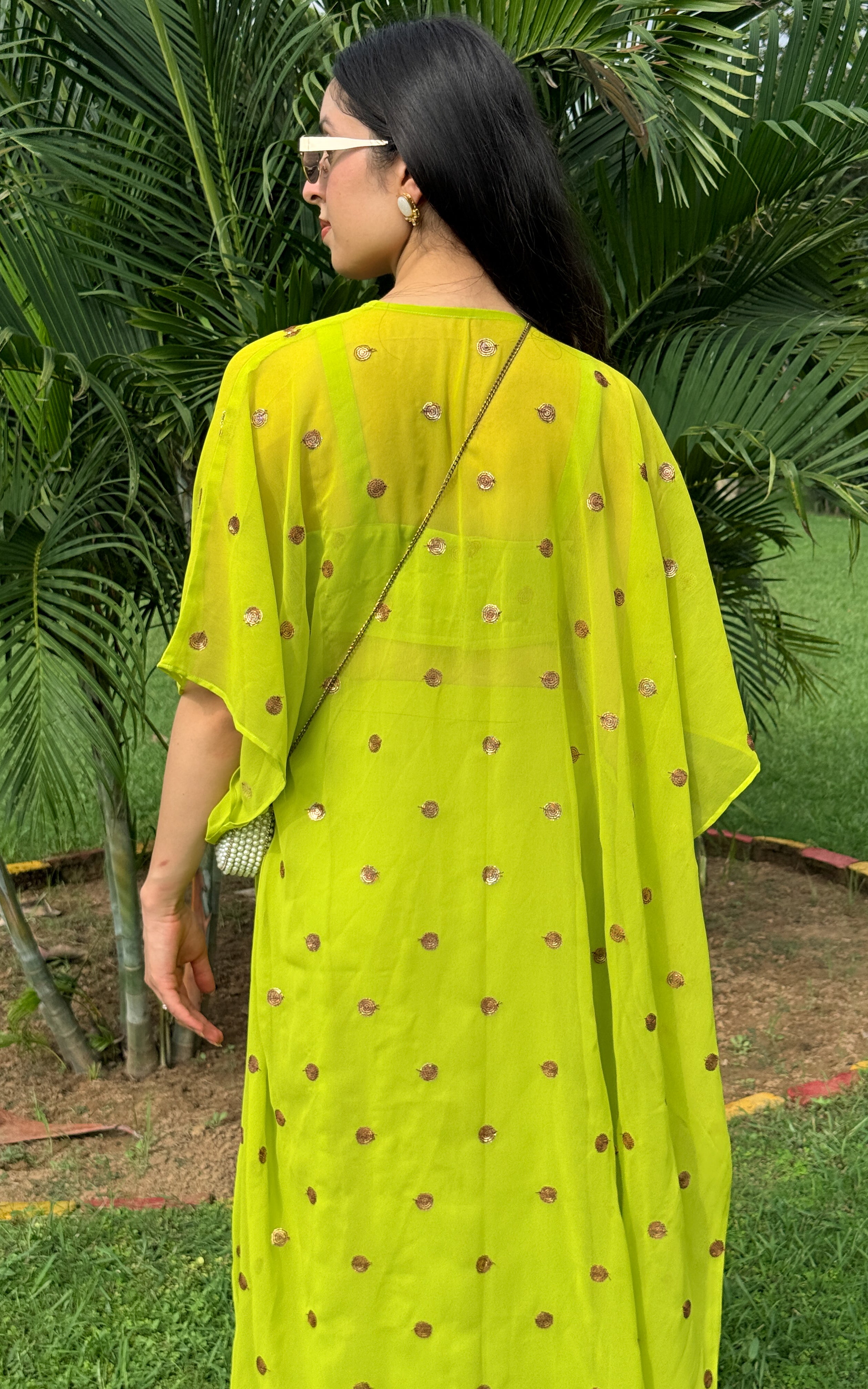 Parrot Green Embroidered Crop top and Draped Skirt Co-ord Set