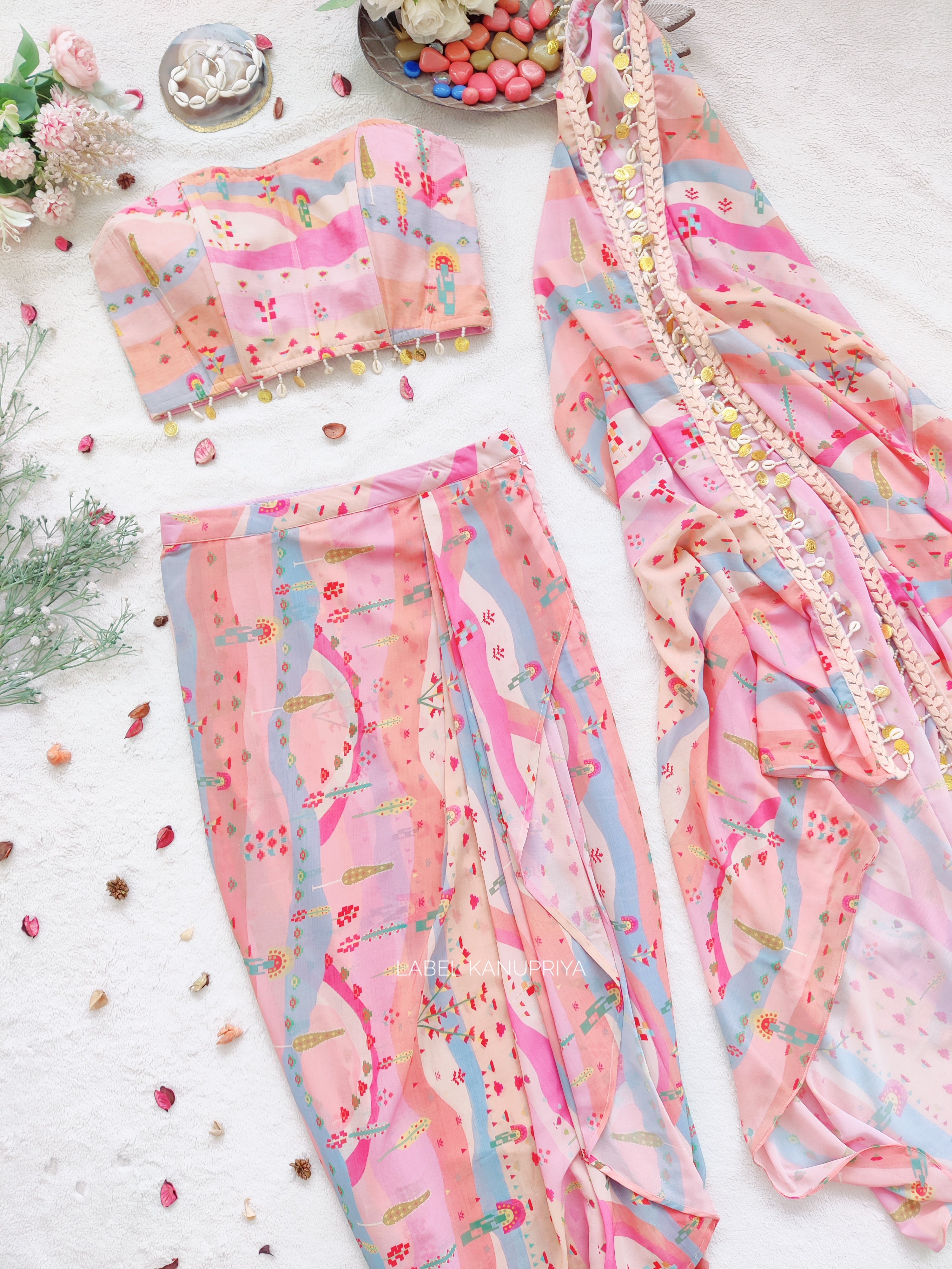 Graphic Landscape Corset & Draped Skirt Co-ord Set