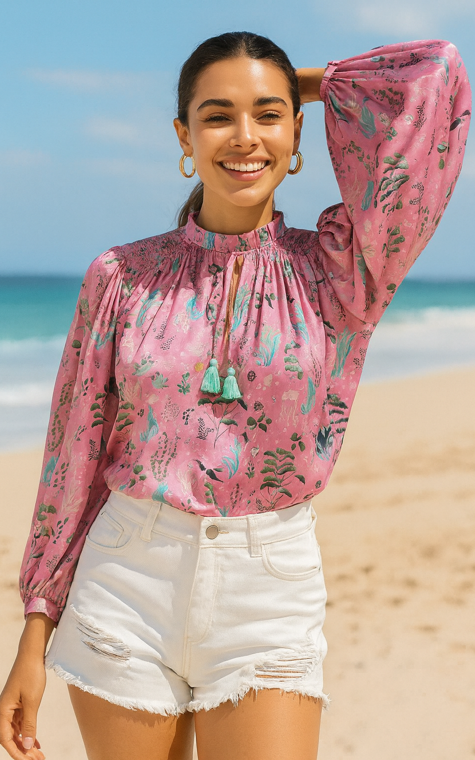 Baby Pink Aquatic Print Top