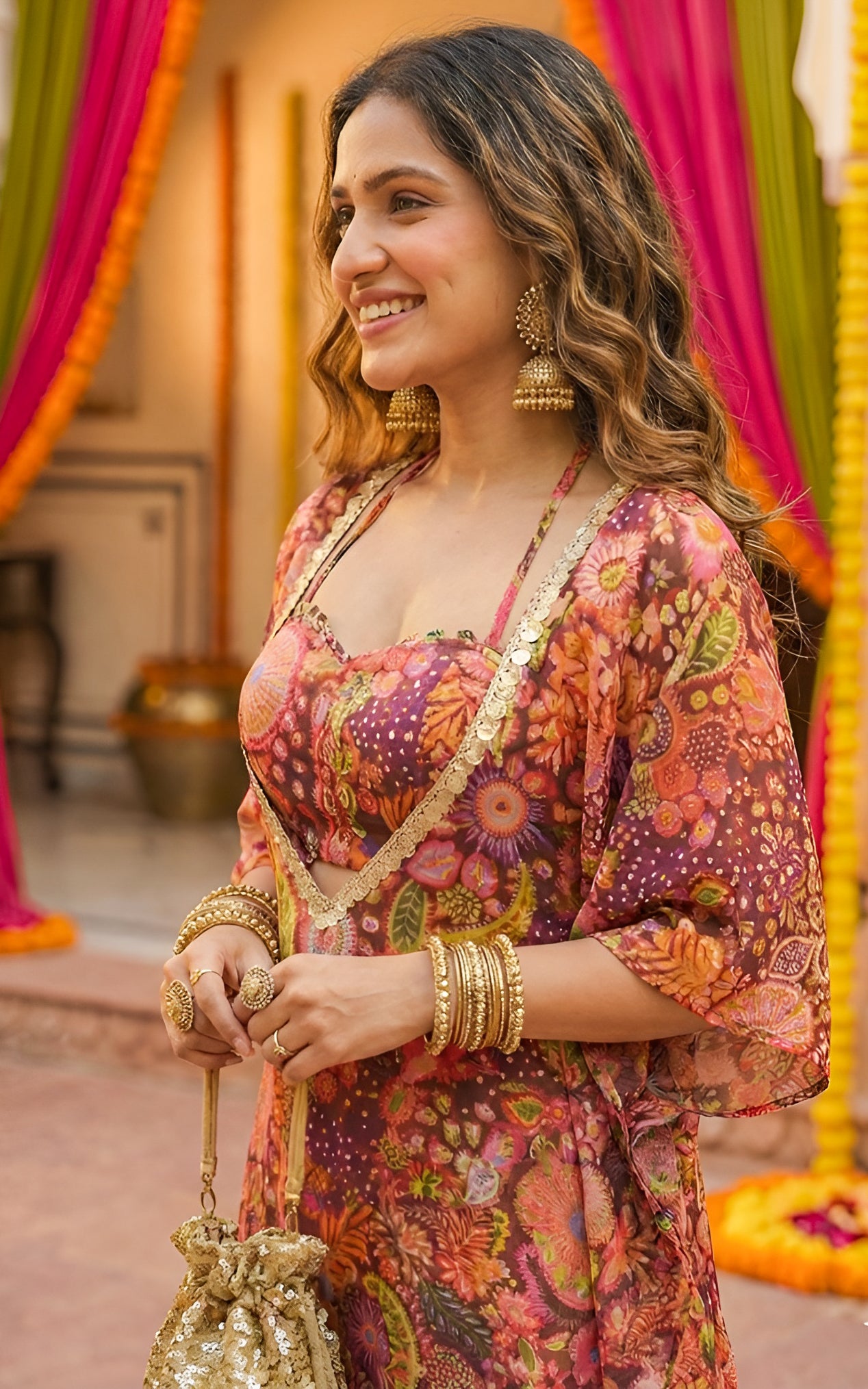 Purple Kitschy Print Crop Top and Sharara Set