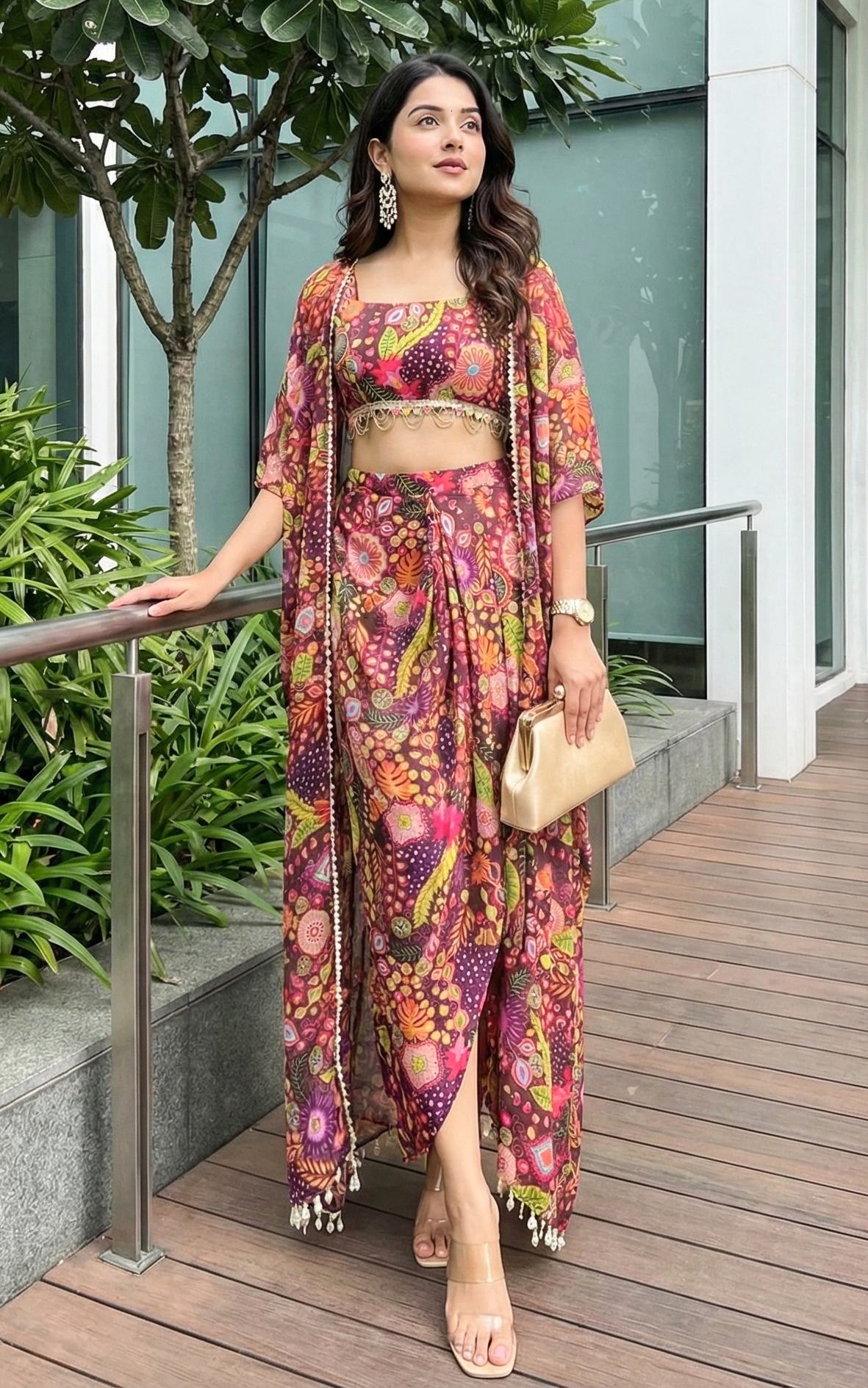 Purple Kitschy Crop-Top Draped Skirt Co-Ord Set