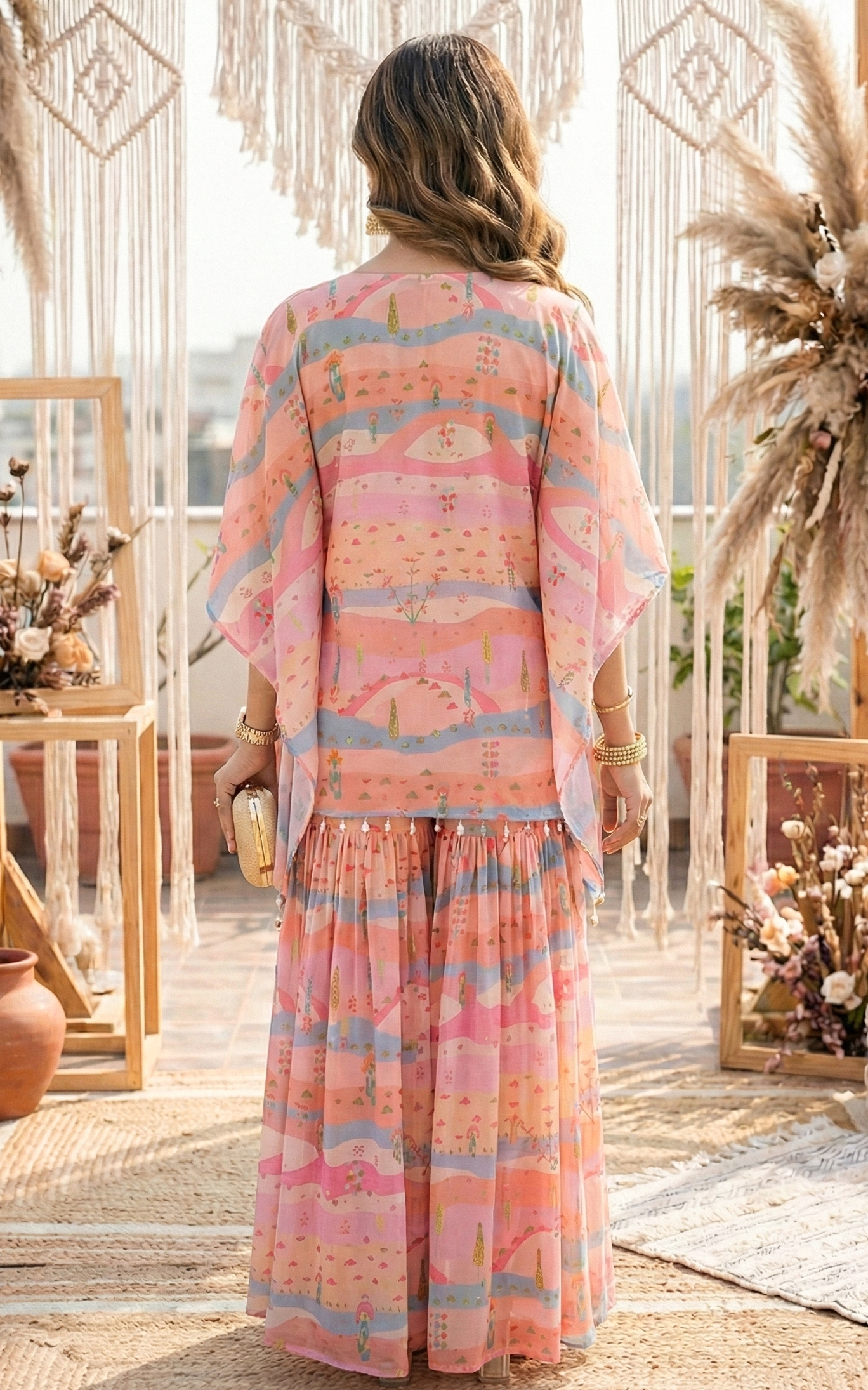 Graphic Landscape Kaftan Crop-top Sharara Co-ord Set