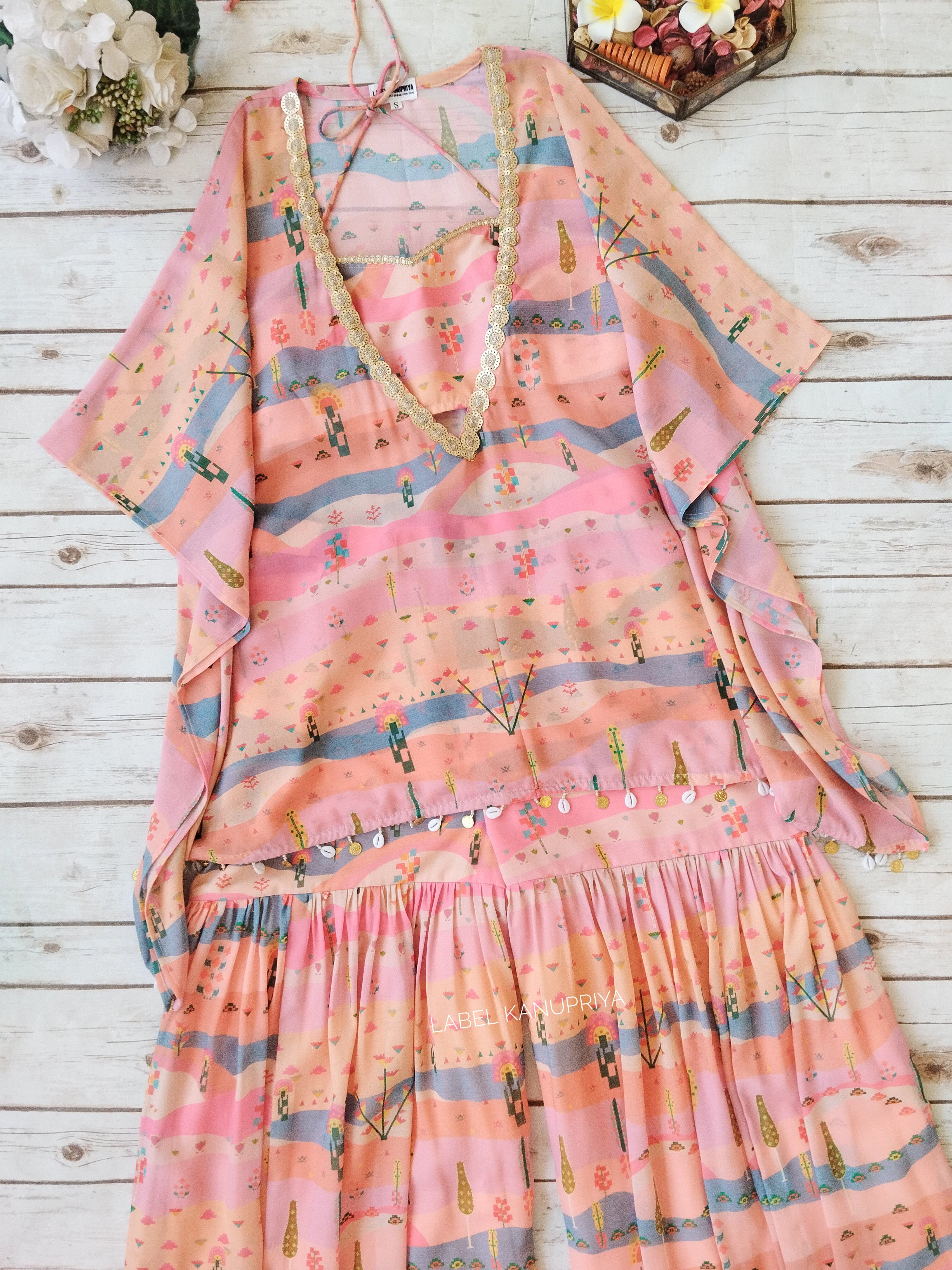 Graphic Landscape Kaftan Crop-top Sharara Co-ord Set