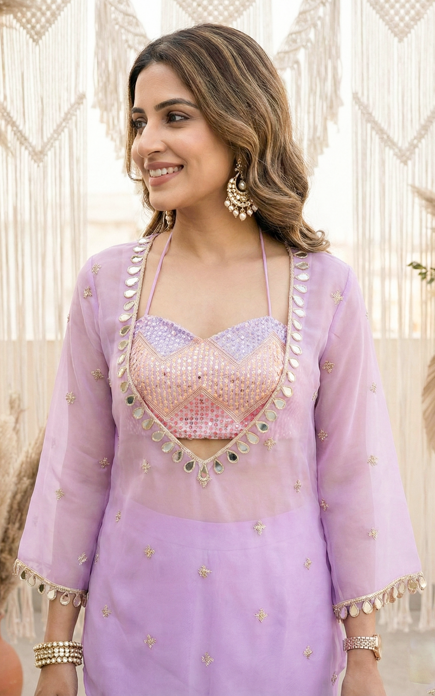 Lilac Mirrorwork Croptop Sharara Co-ord Set