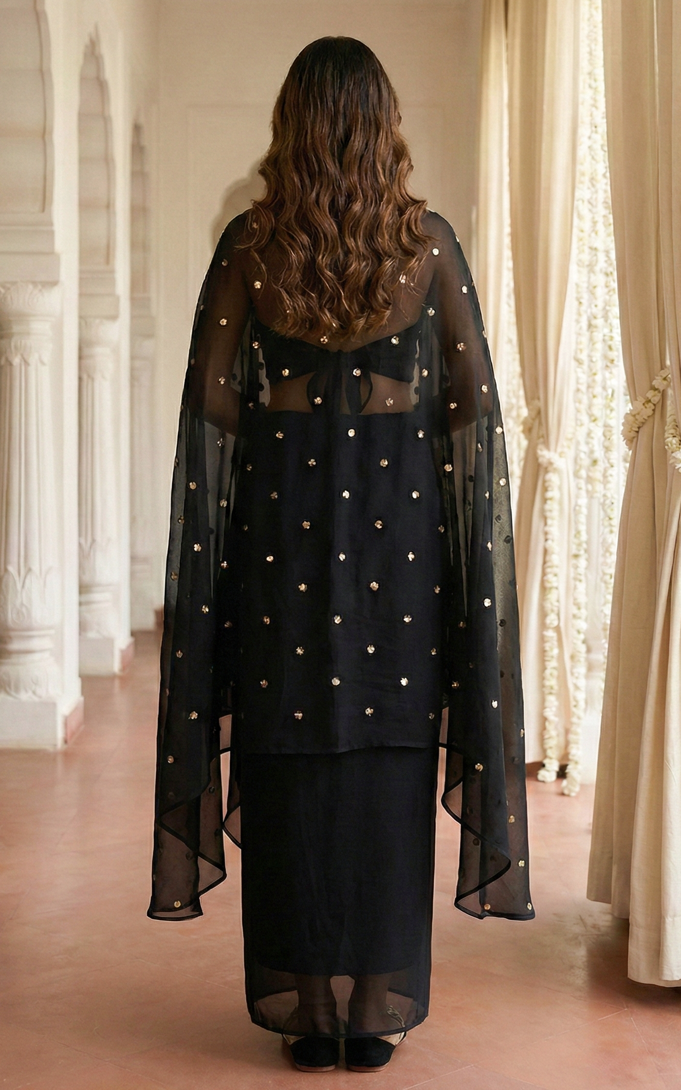 Black and Gold Sequinwork Corset and Drape Skirt Co-ord Set