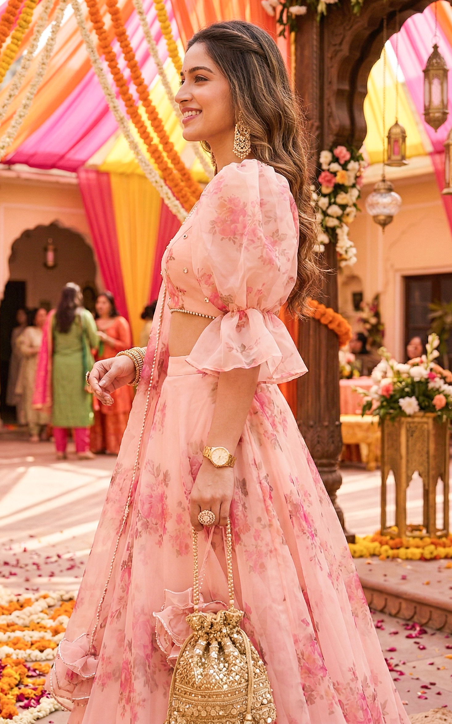 Peony Pink Floral Organza Lehenga