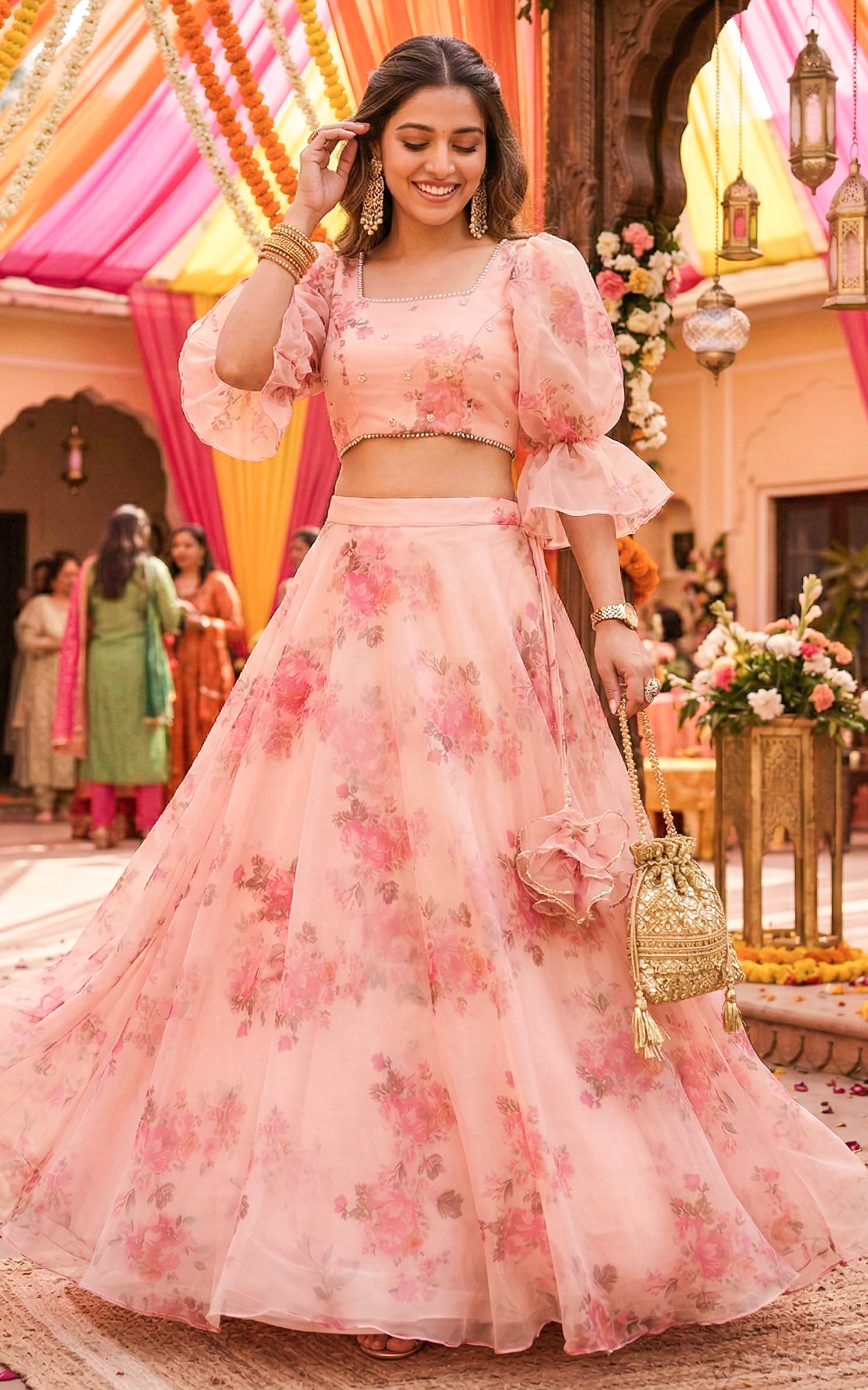 Peony Pink Floral Organza Lehenga