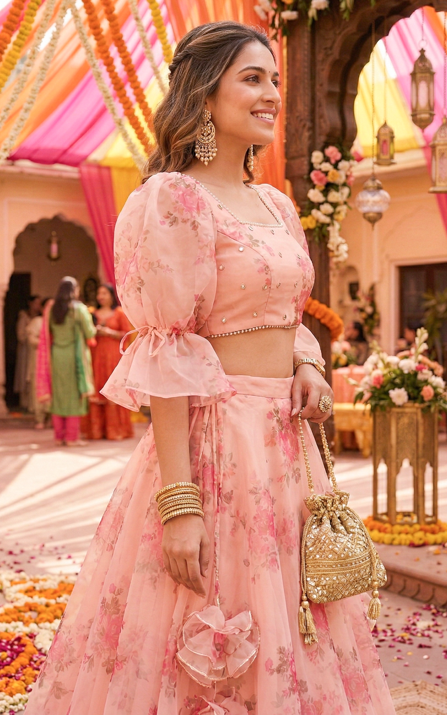 Peony Pink Floral Organza Lehenga