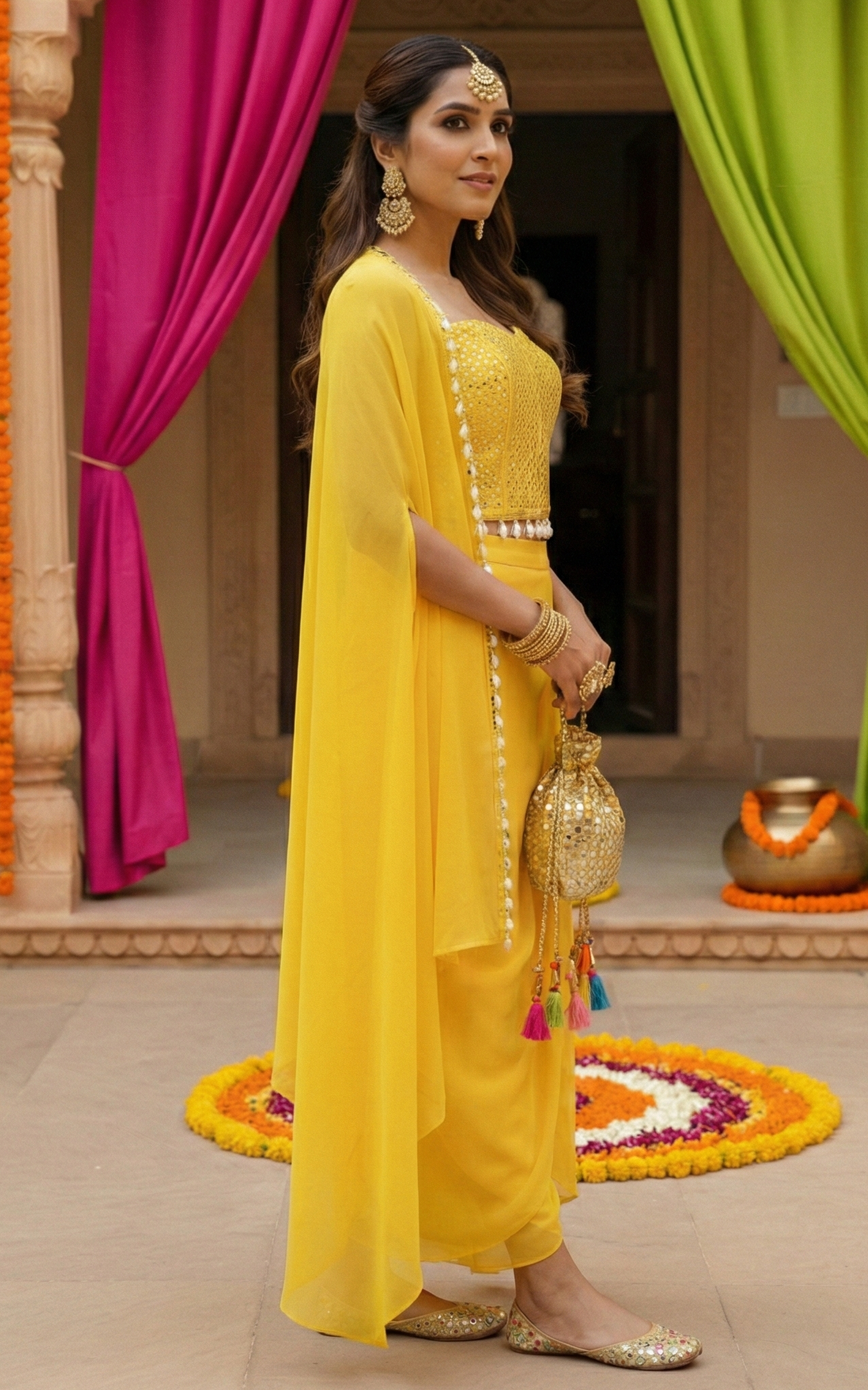 Yellow Corset & Draped Skirt Co-ord Set
