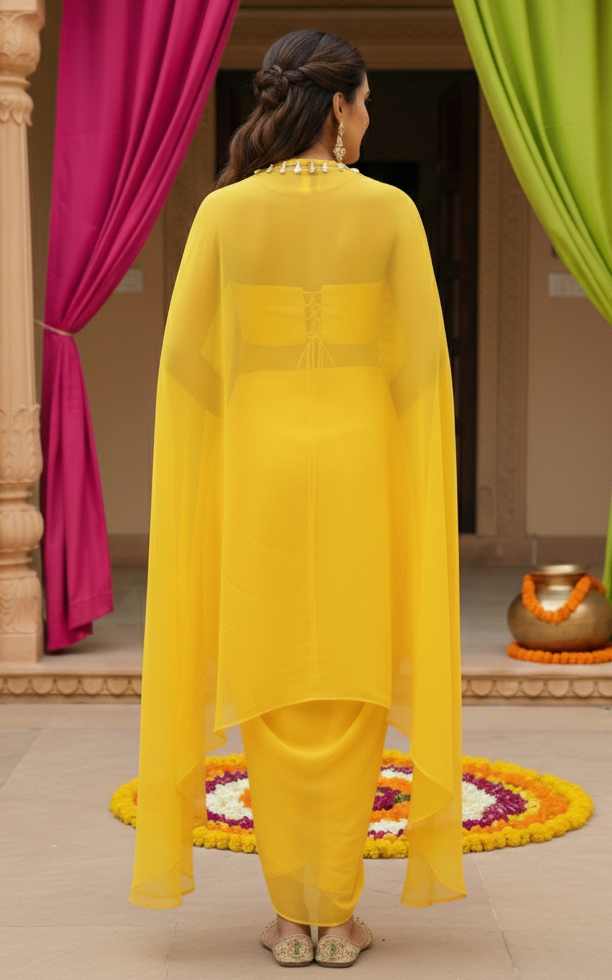 Yellow Corset & Draped Skirt Co-ord Set