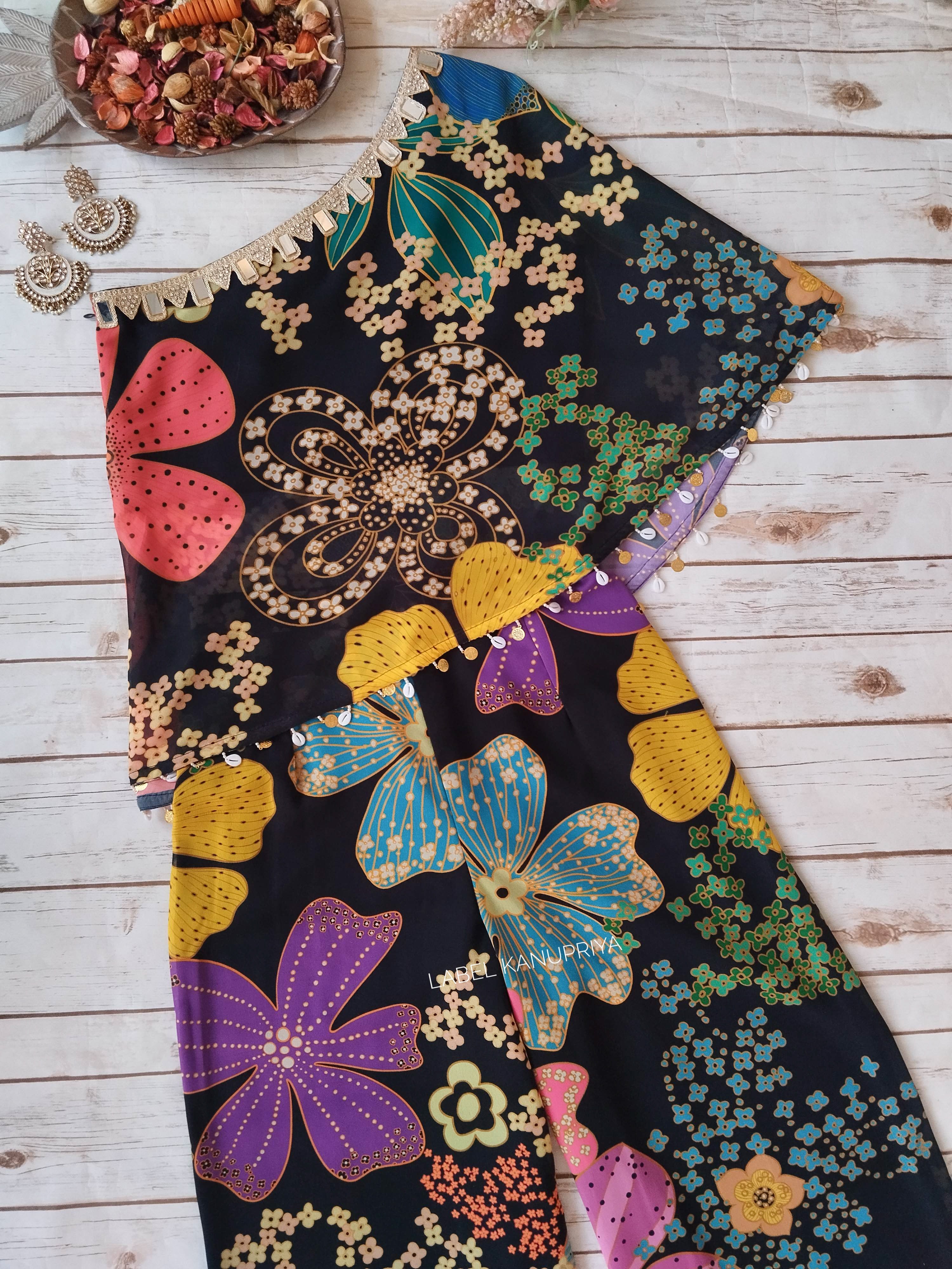 Black Floral One-Shoulder Co-ord Set