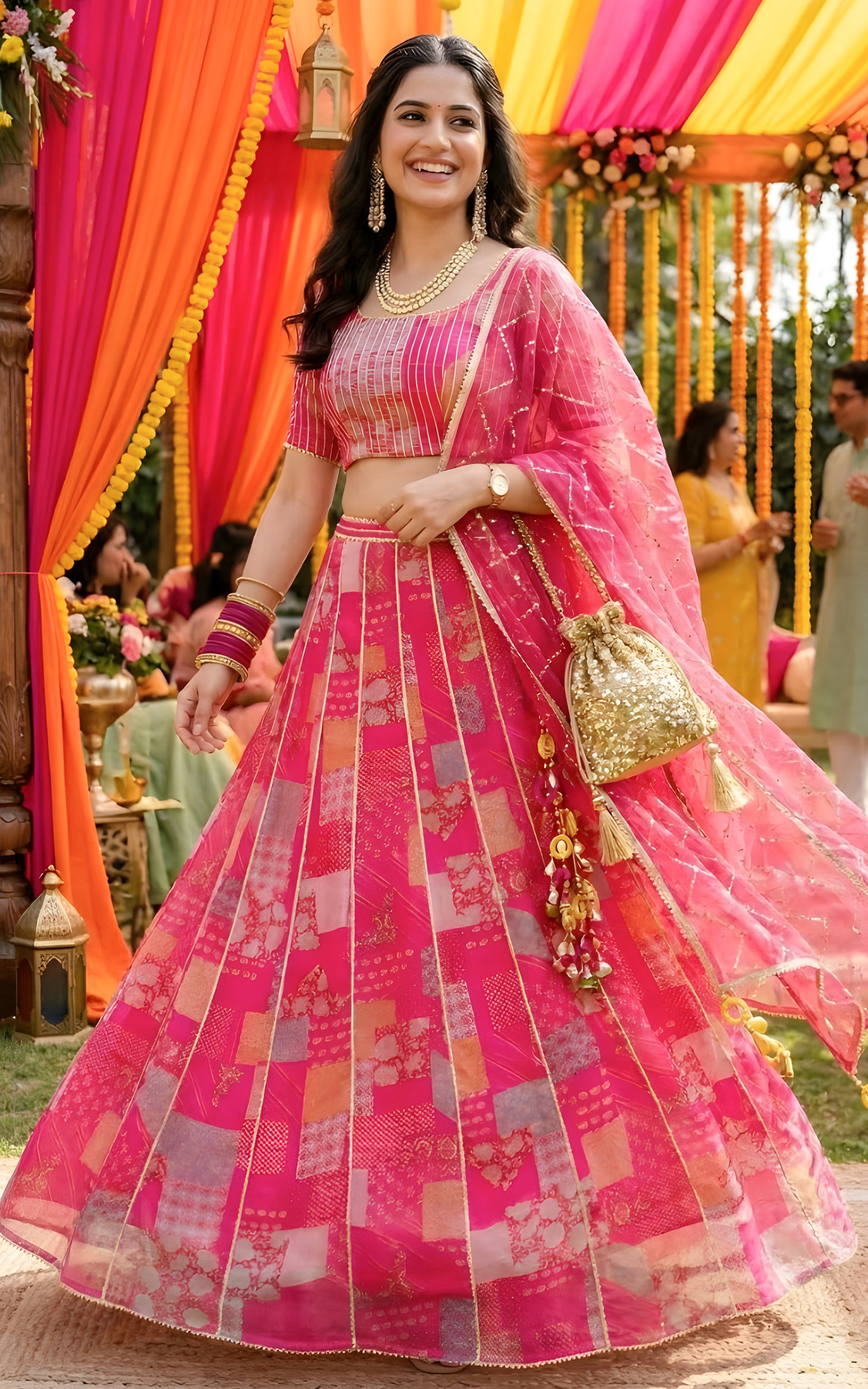 Hot Pink Gota Work Lehenga Set