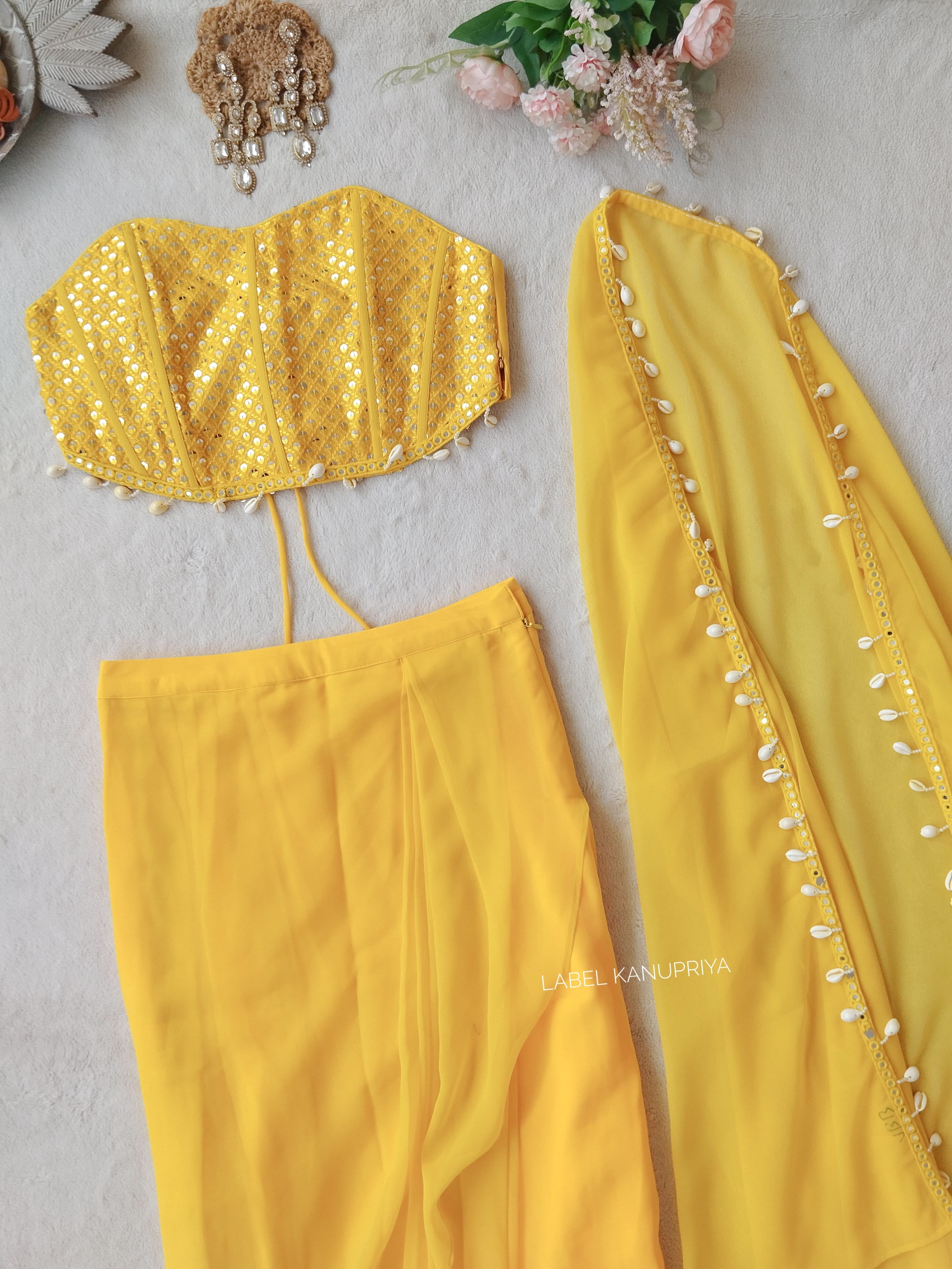 Yellow Corset & Draped Skirt Co-ord Set