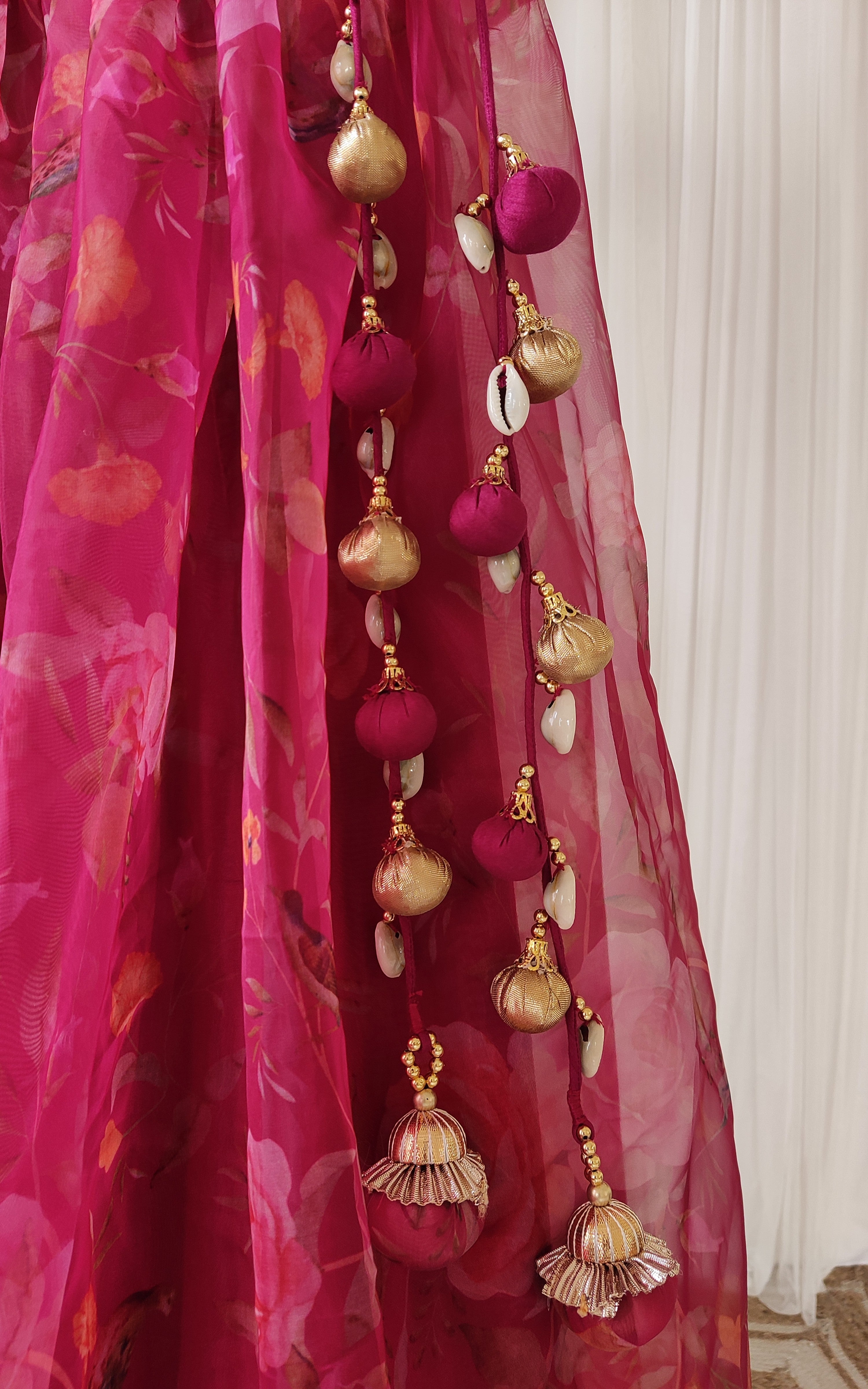 Wine Birdsong Organza Sequin-work Lehenga